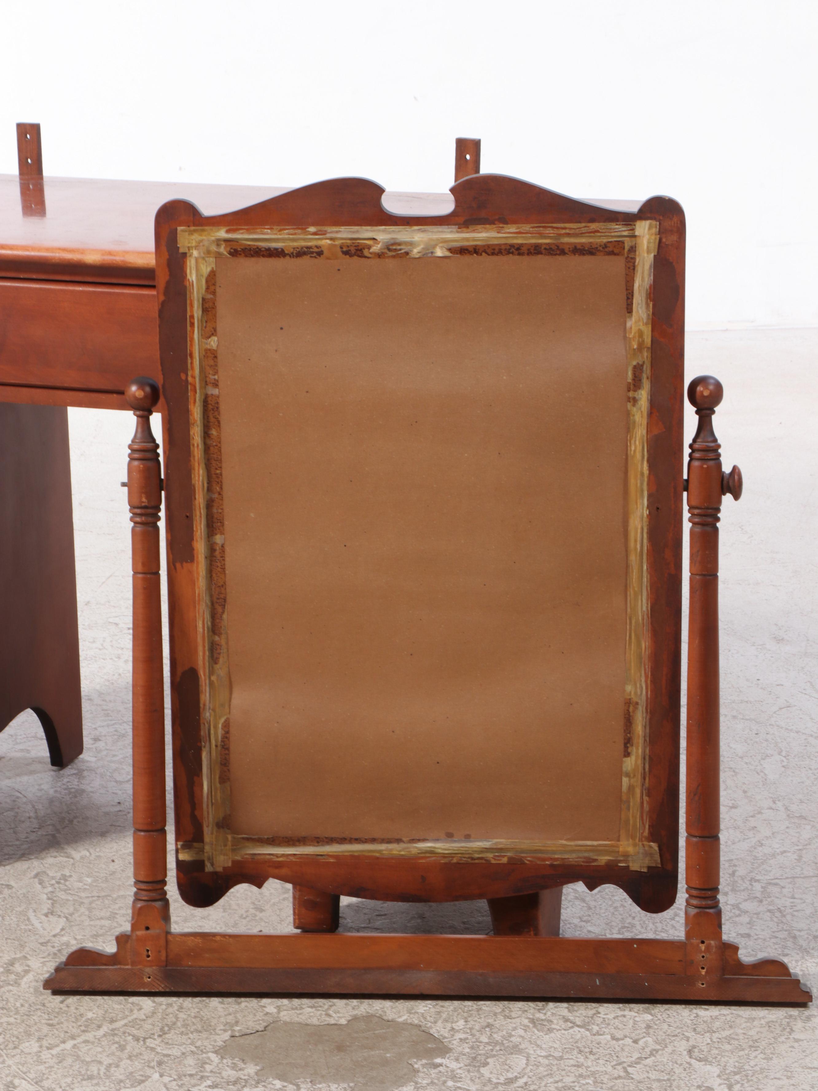 American Colonial Style Maple Vanity Table with Mirror and Seat
