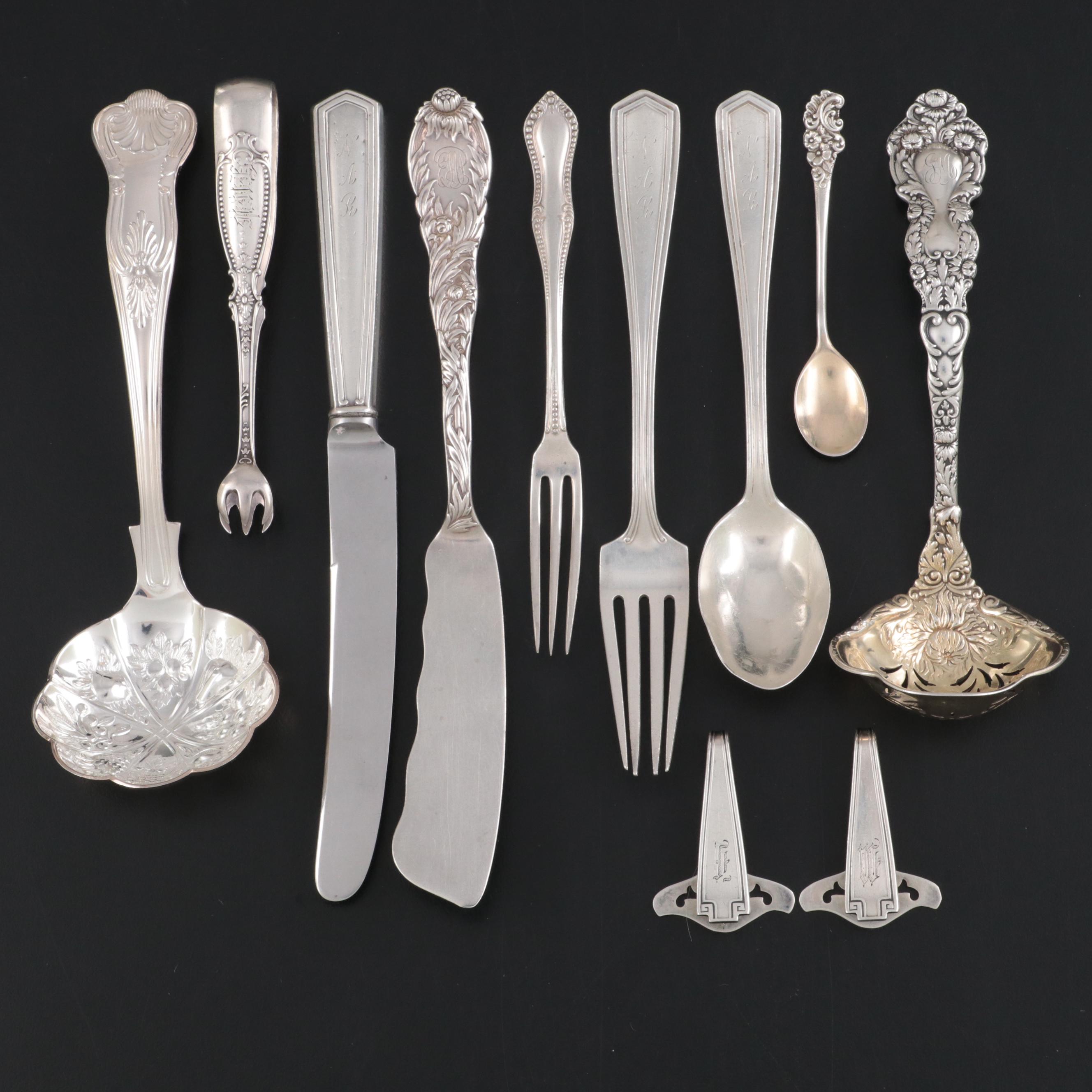 Gorham and Other Sterling Silver Utensils and Napkin Clips
