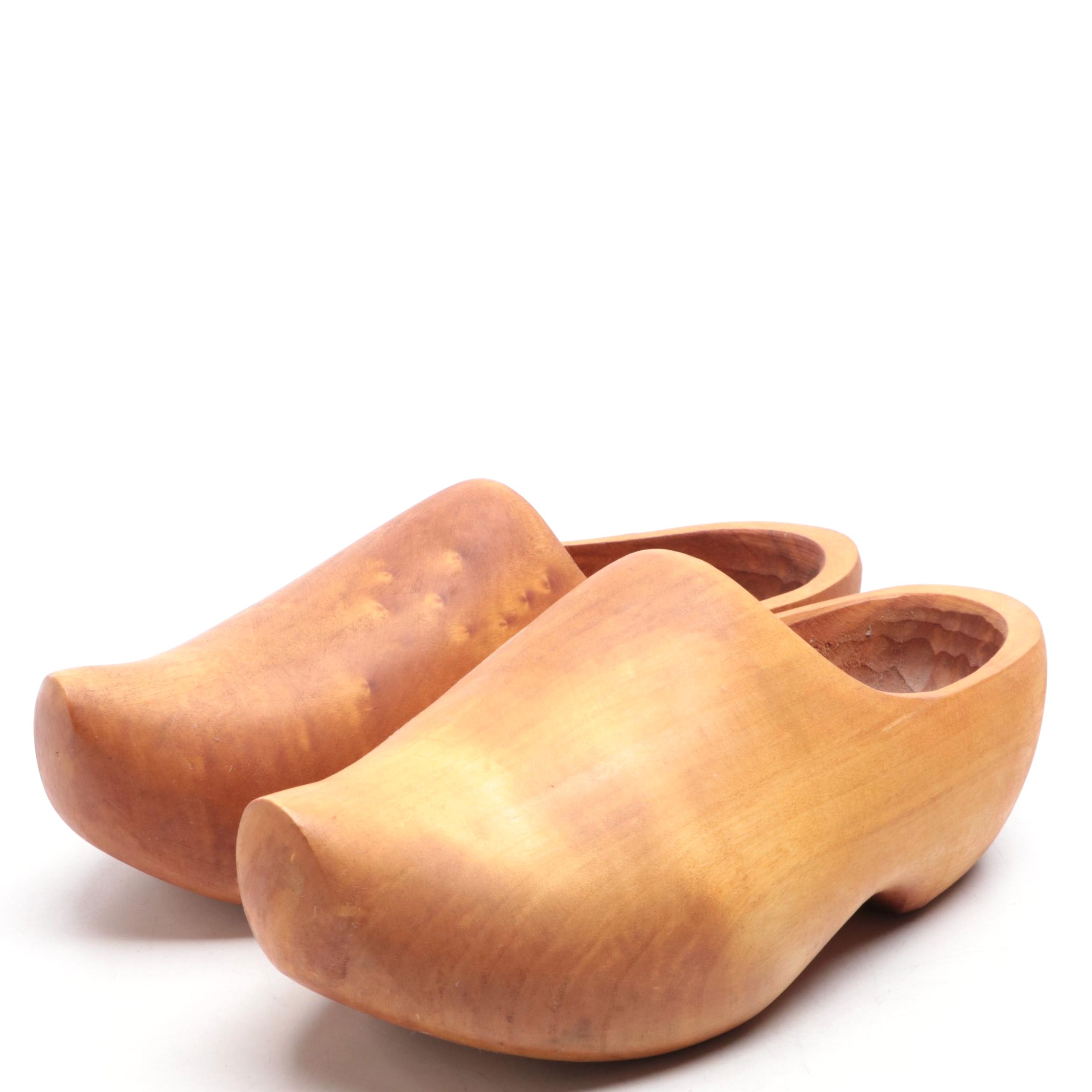 Dutch Folk Art Carved Wood Clogs