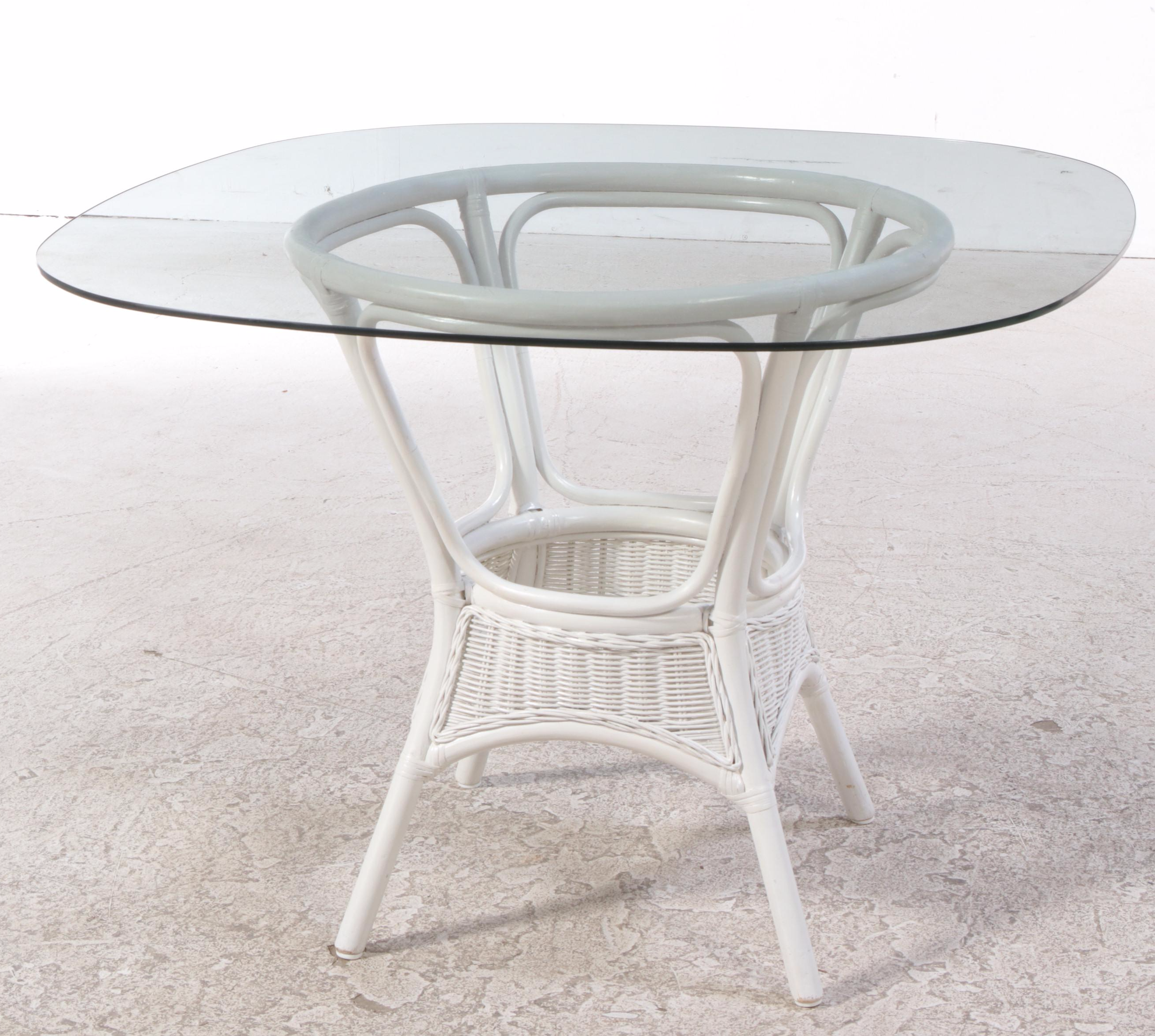 White Painted Wicker Dining Set, Late 20th Century