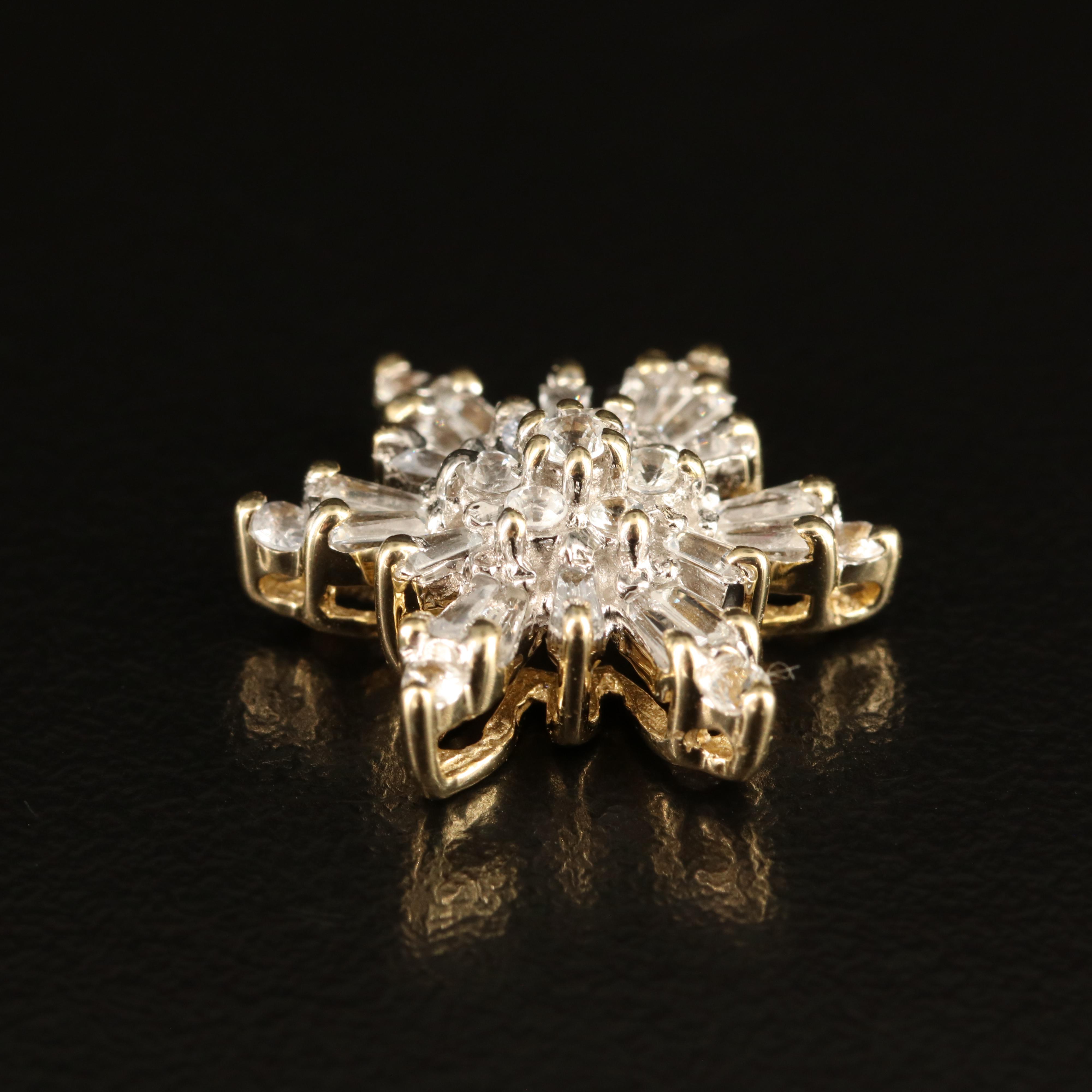 14K White Sapphire Snowflake Pendant