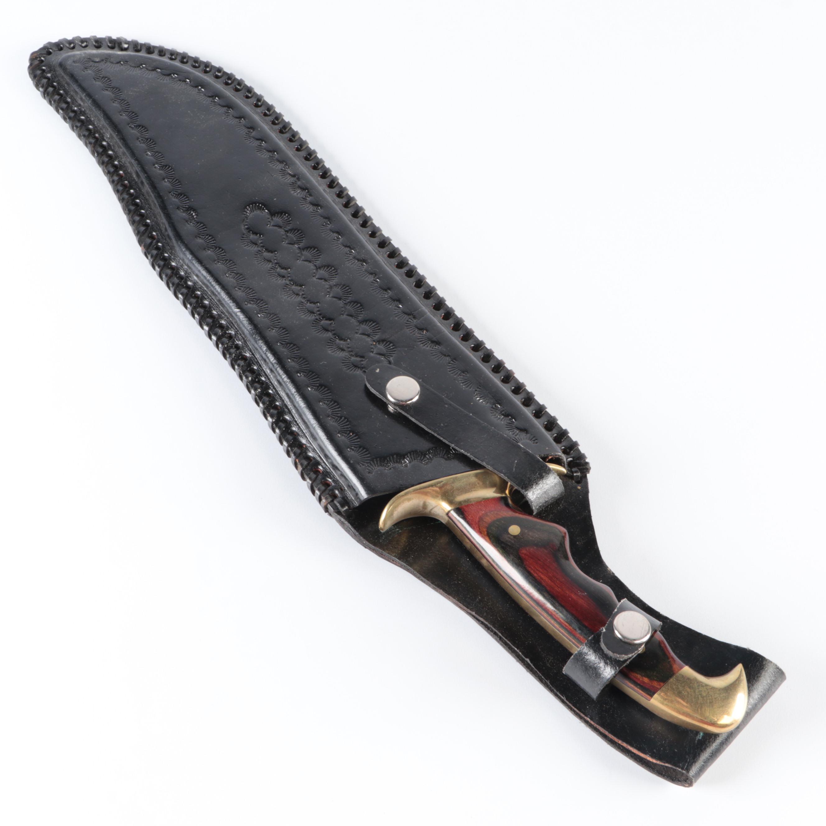 Stainless Steel Bowie Knife with Leather Scabbard