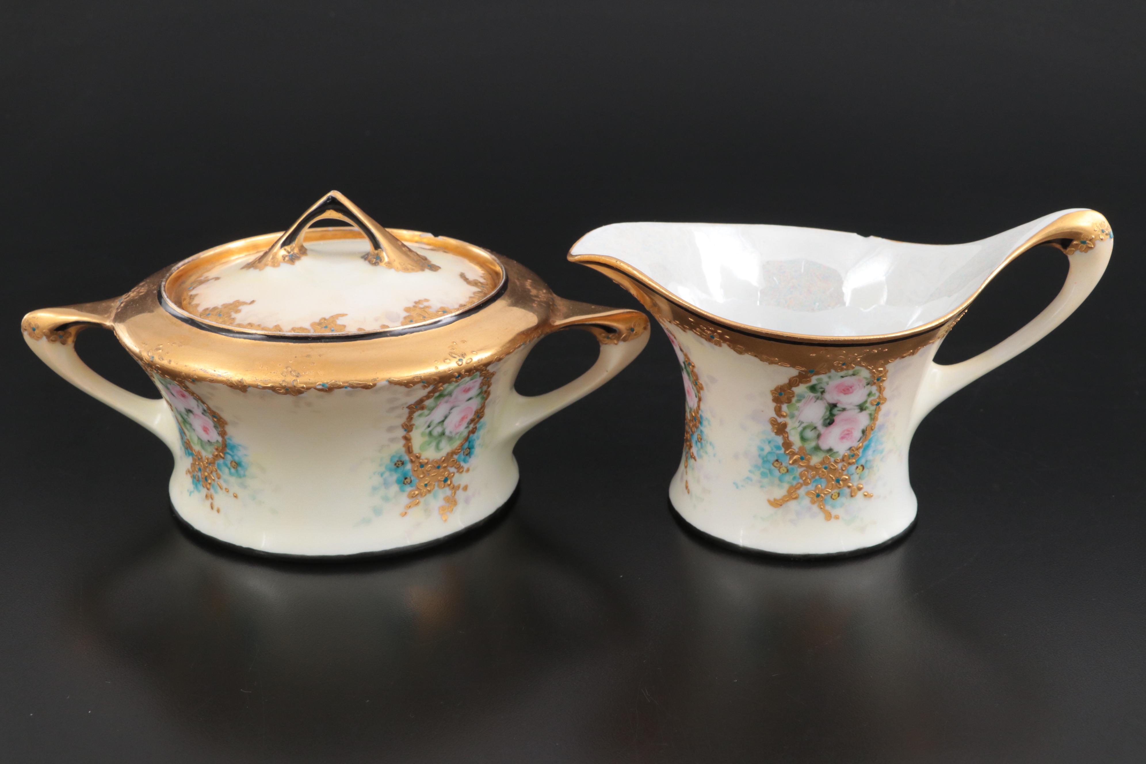 Hobbyist Hand-Painted Tea Set on European Porcelain Blanks, Early 20th Century
