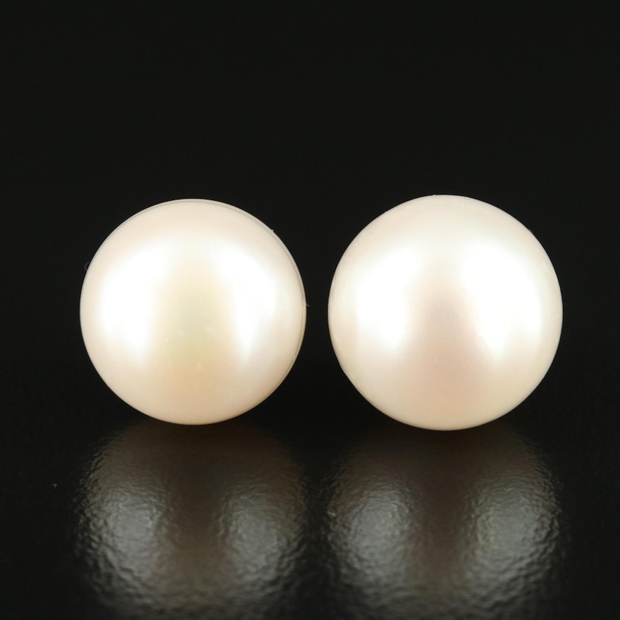 18K 14.50 mm Pearl Button Stud Earrings