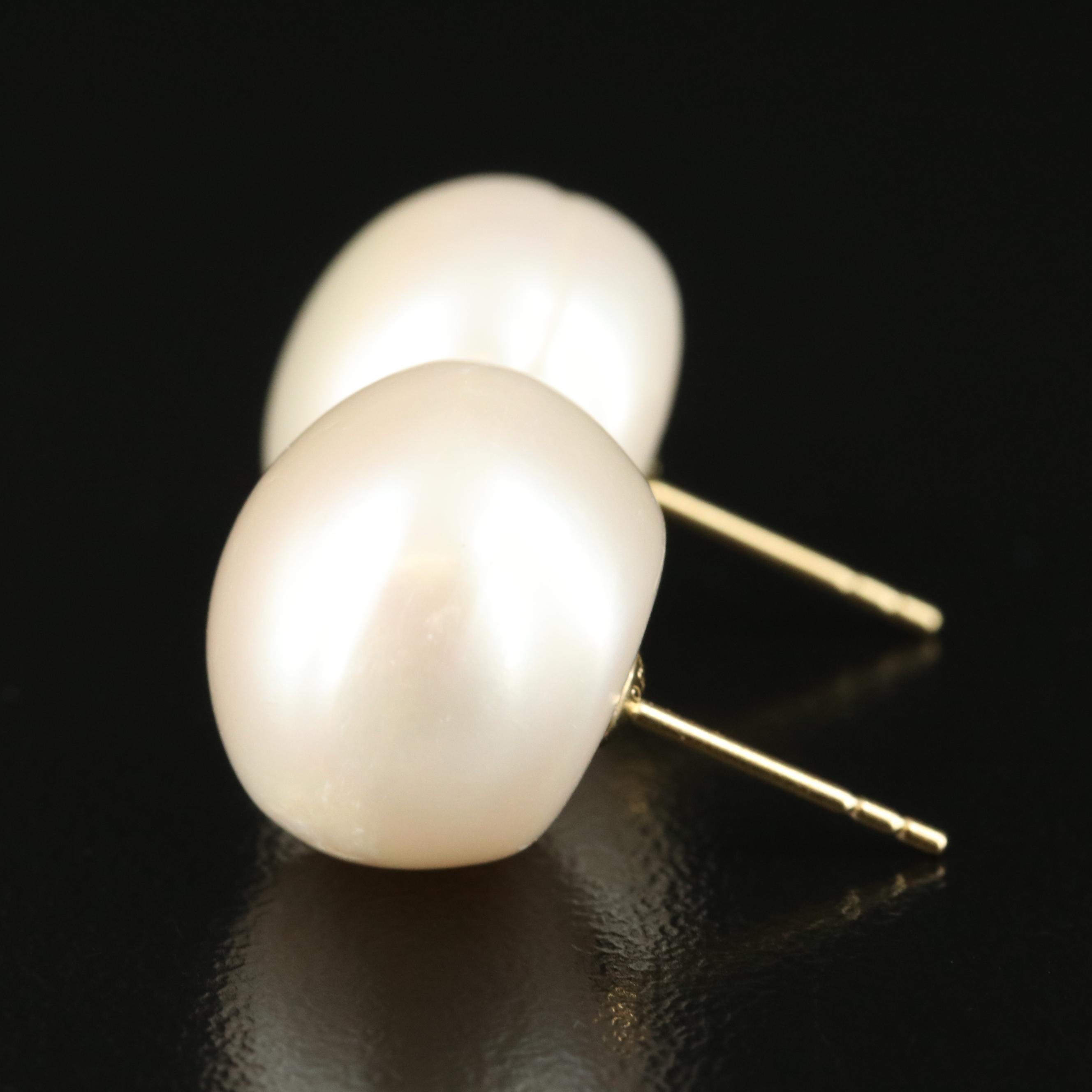18K 14.50 mm Pearl Button Stud Earrings