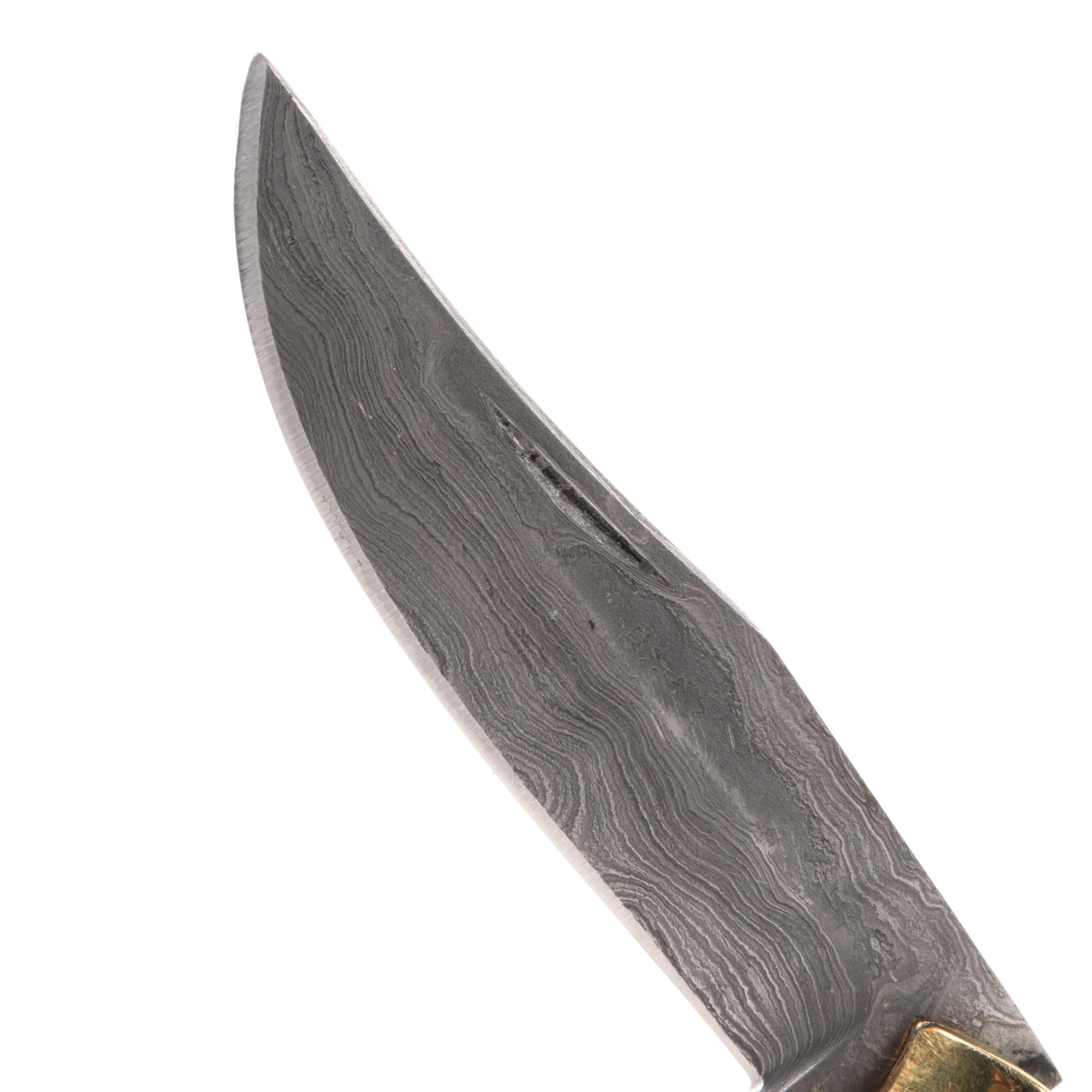 Damascus and Stainless Steel Pocket Knives with Stag Handles