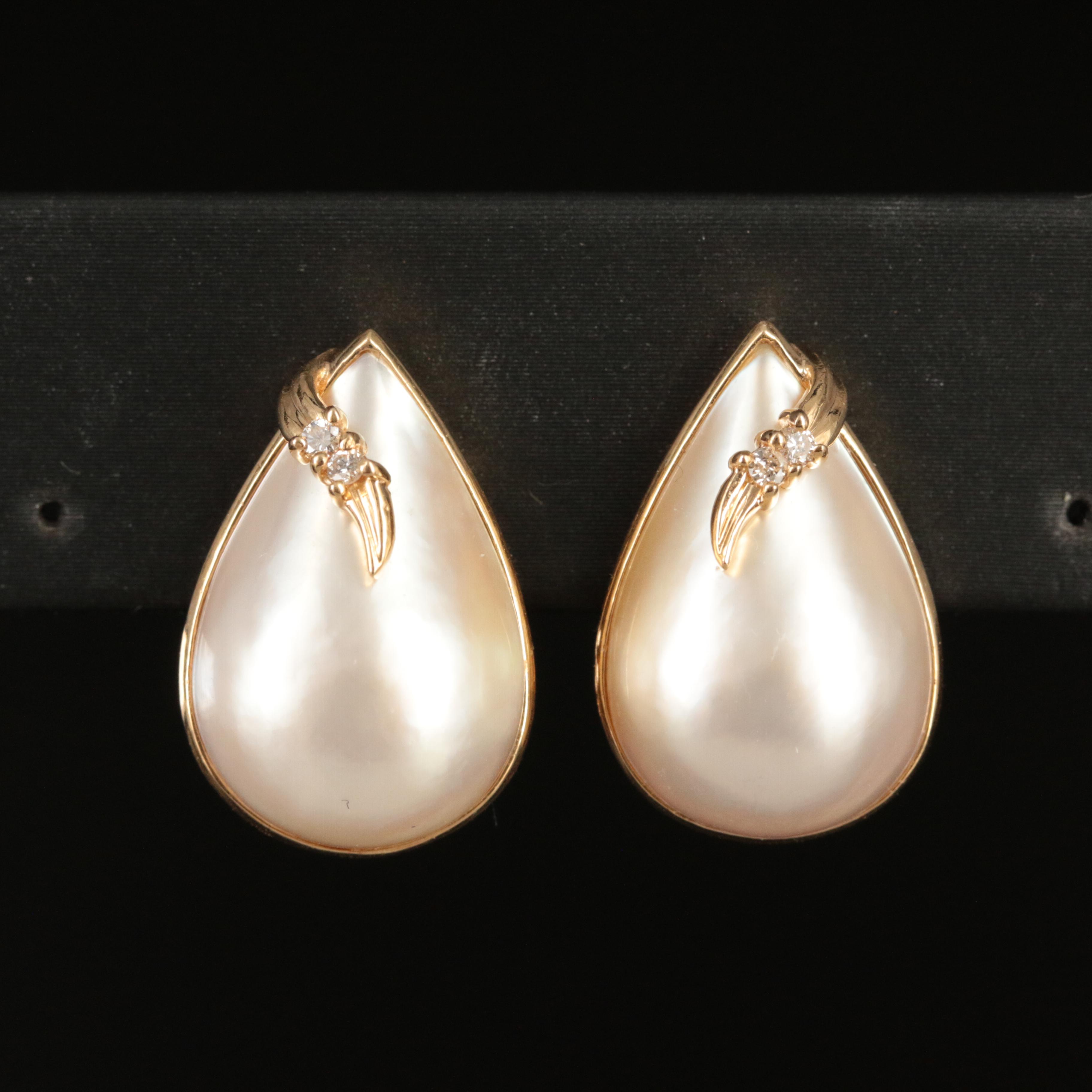 14K Pearl and Diamond Earrings