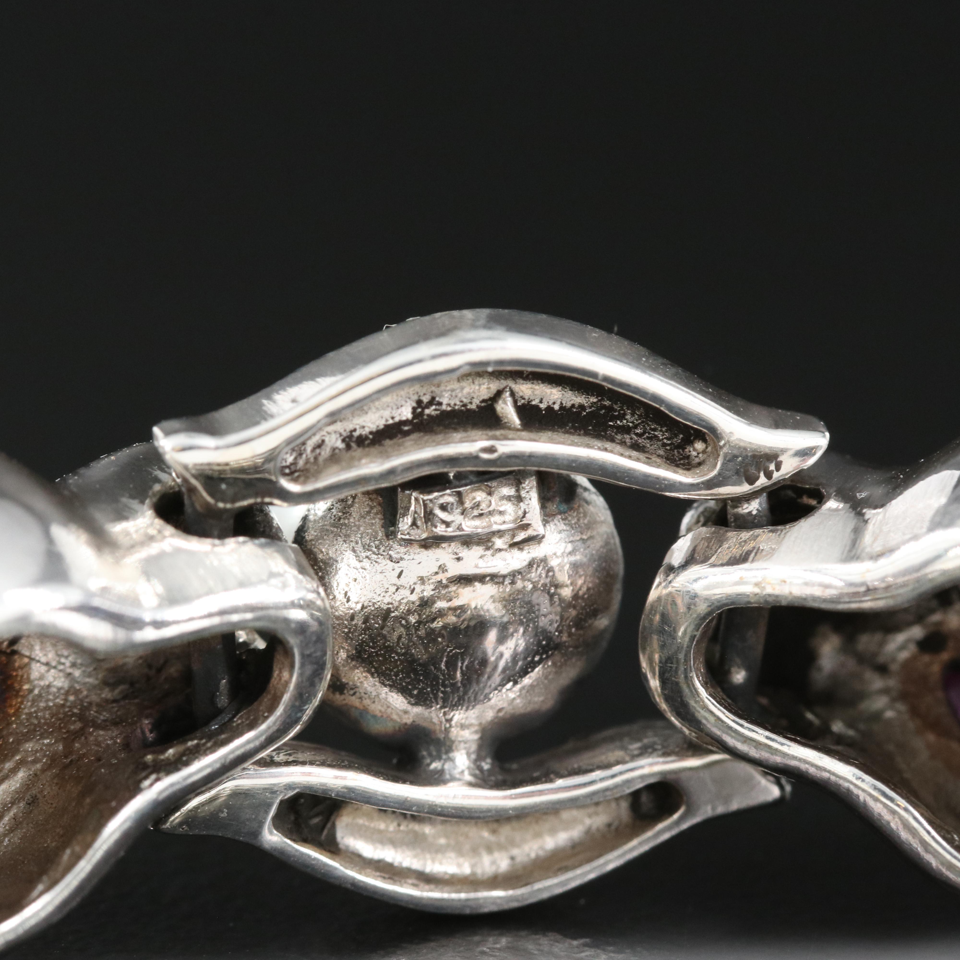 Sterling Leopard Bracelet Including Pearl, Ruby and Emerald