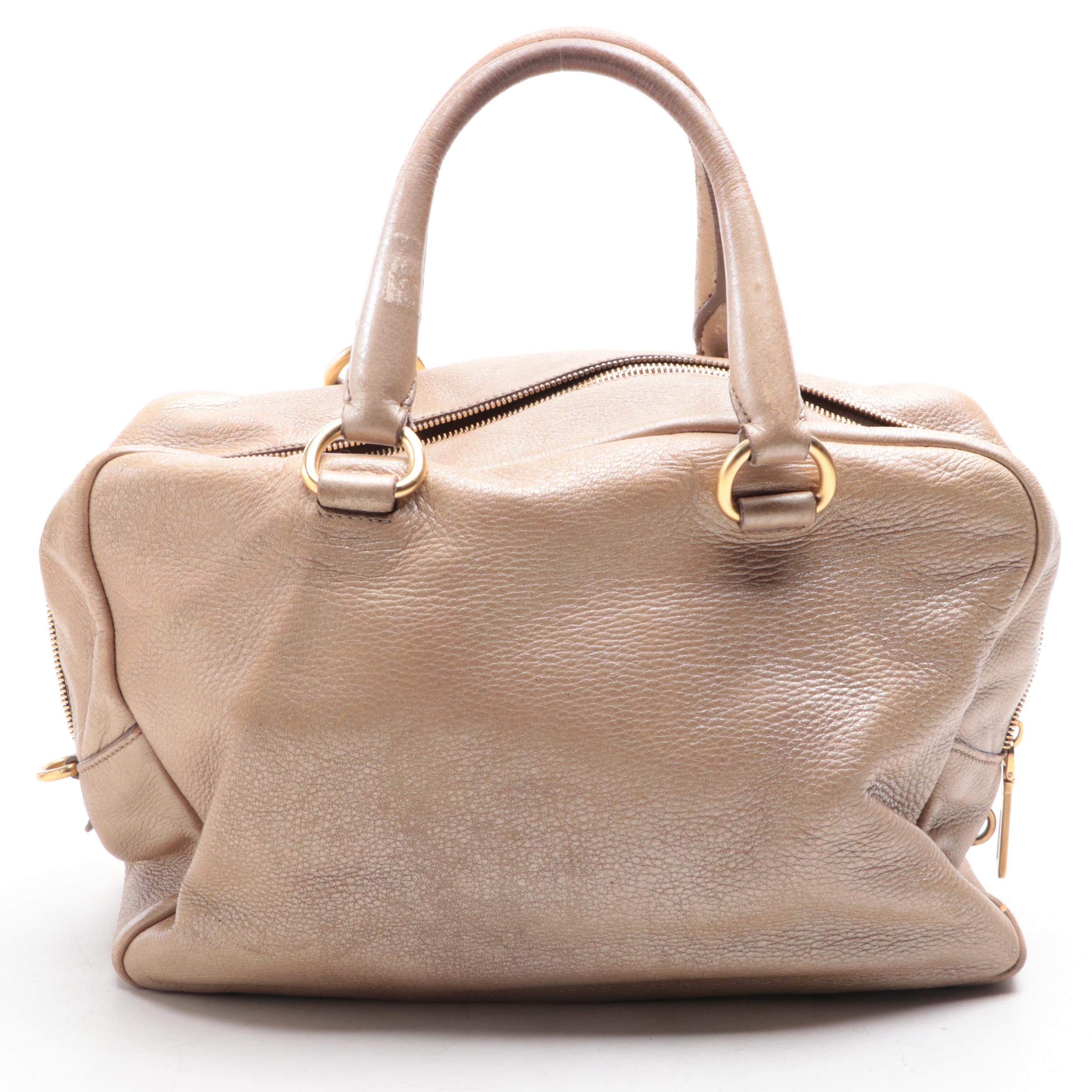 Prada Top Handle Handbag in Metallic Leather