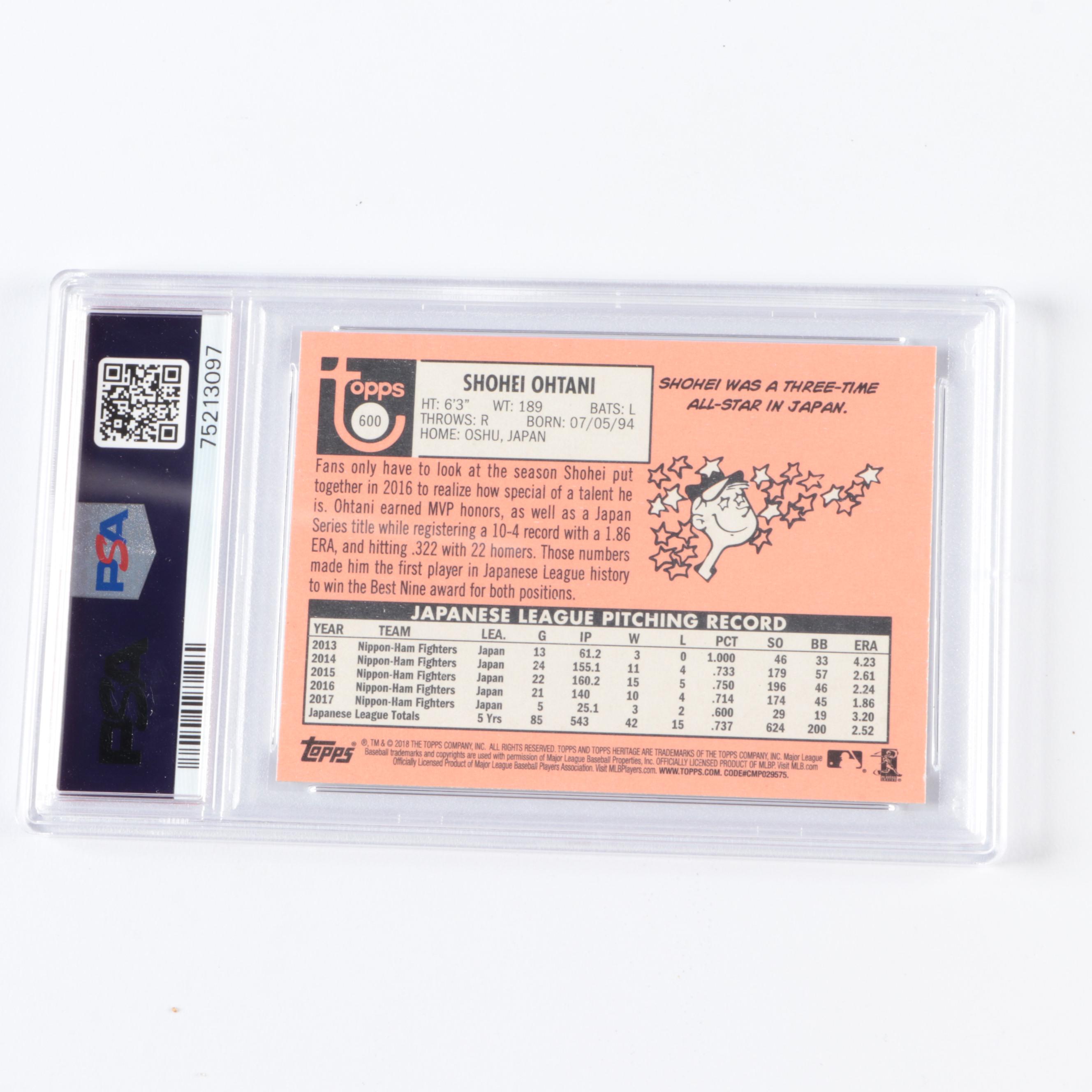 2018 Topps Heritage Shohei Ohtani Rookie Card #600 Graded PSA 9 Mint