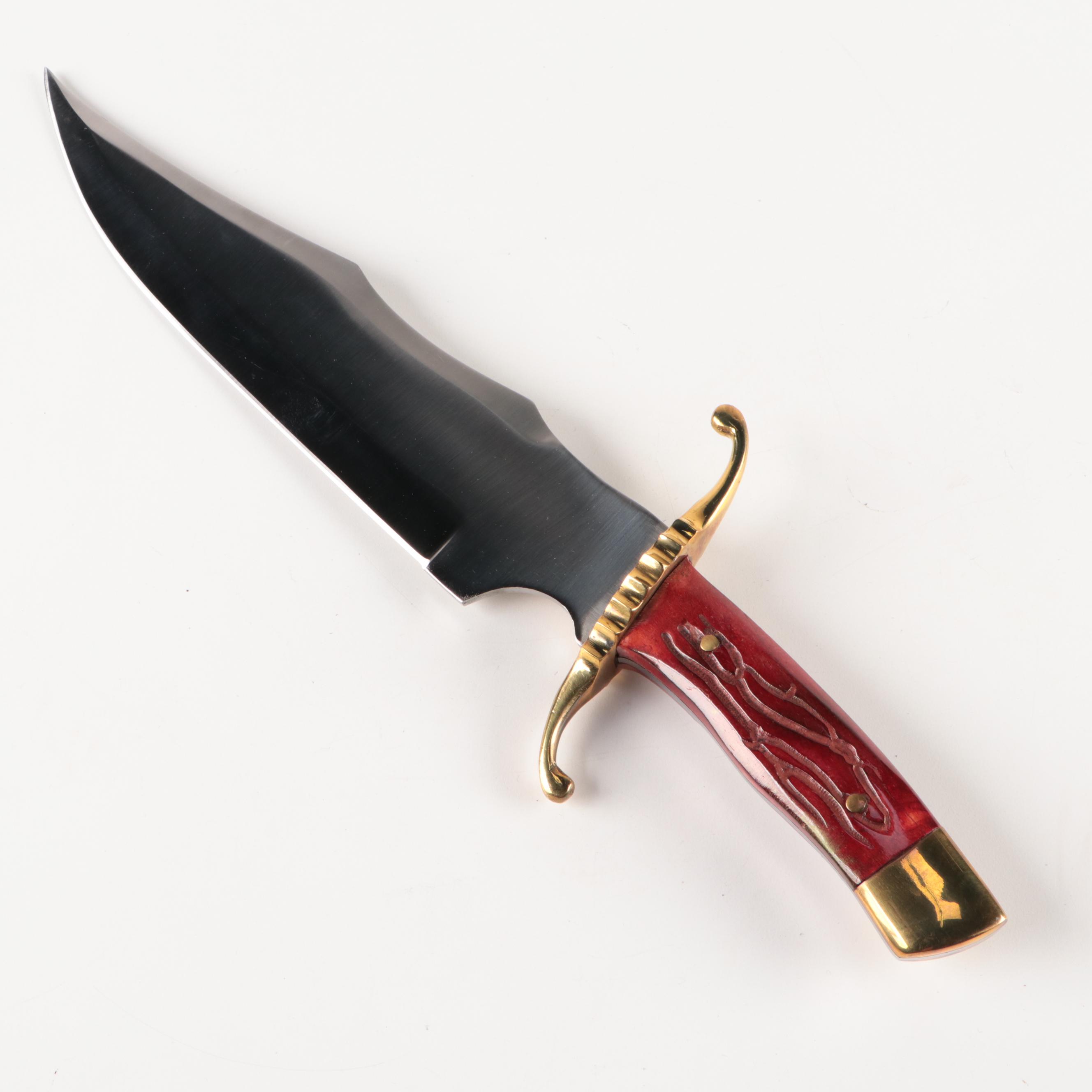 Stainless Steel Trailing Point Knife with Bonded Leather Sheath