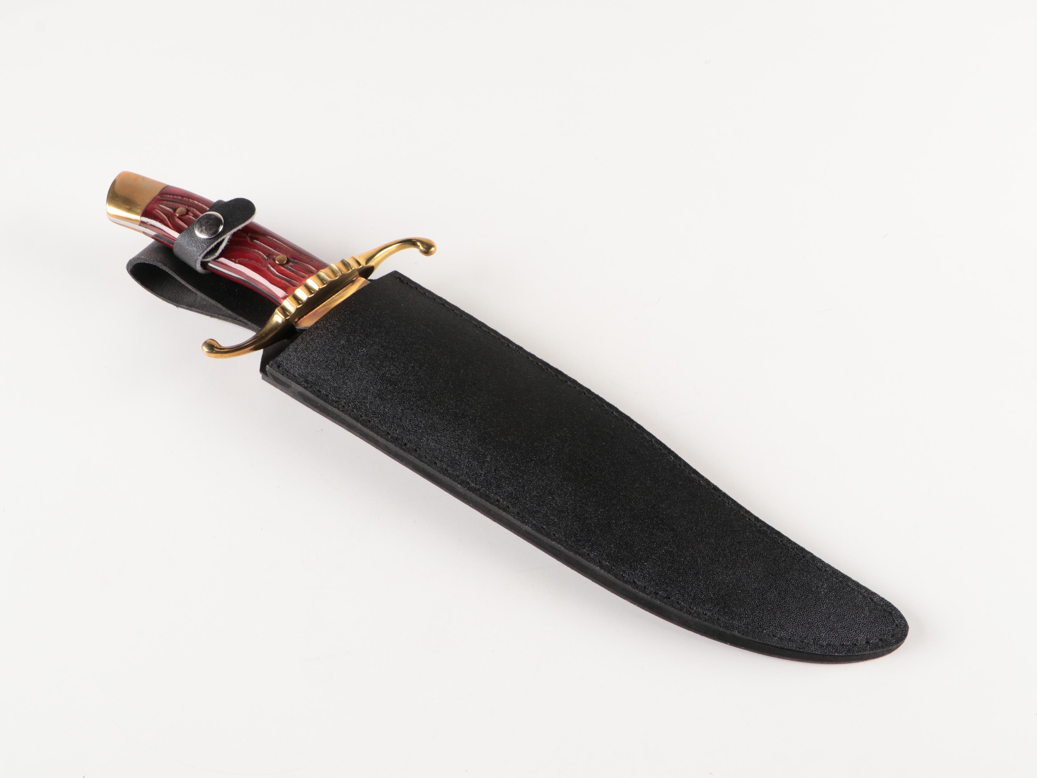 Stainless Steel Trailing Point Knife with Bonded Leather Sheath