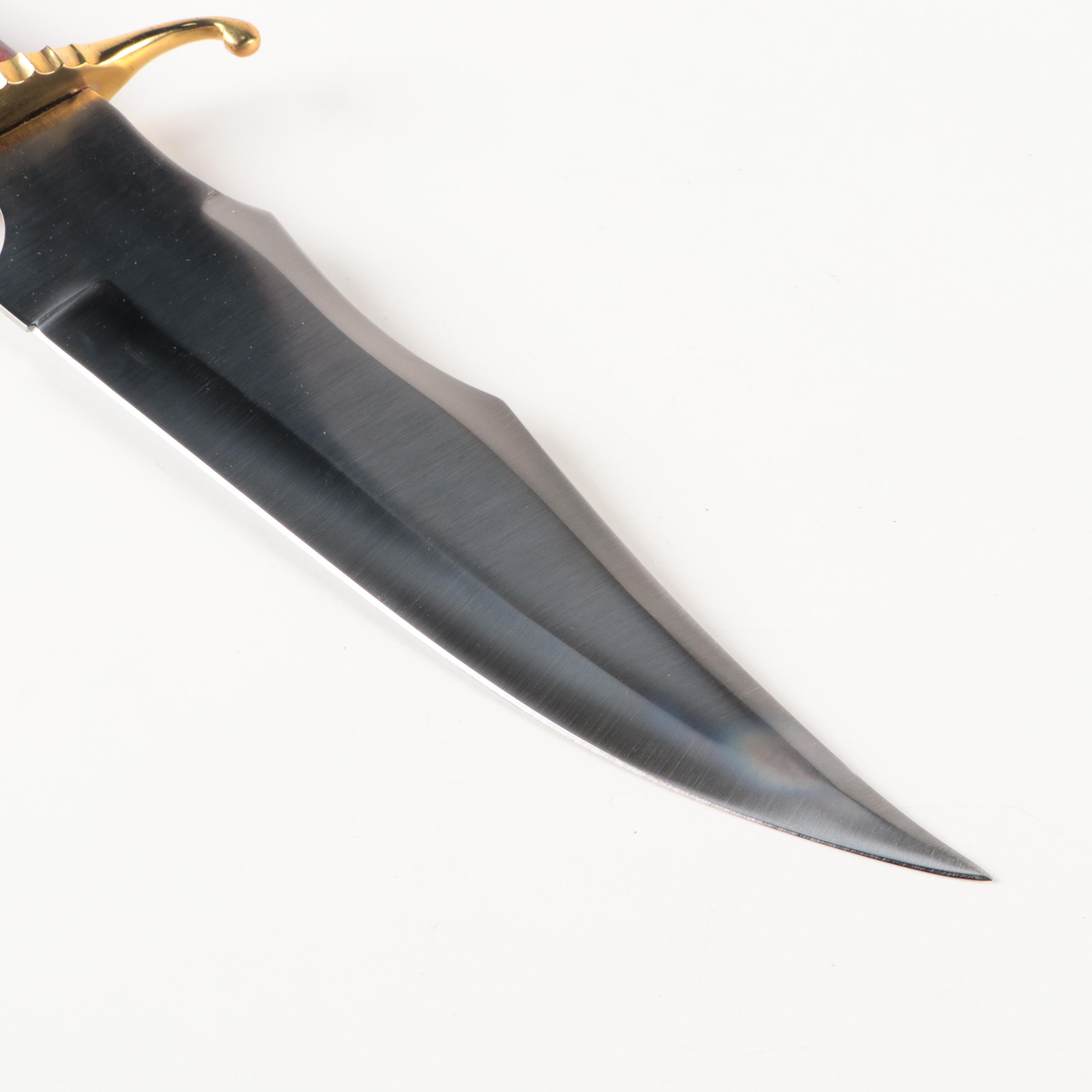 Stainless Steel Trailing Point Knife with Bonded Leather Sheath