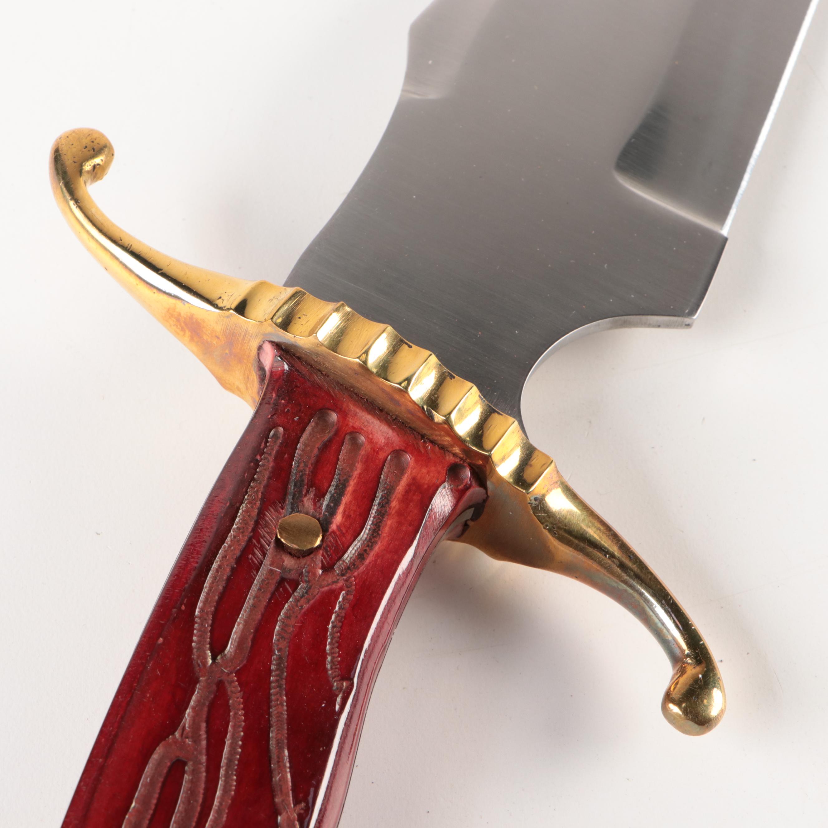 Stainless Steel Trailing Point Knife with Bonded Leather Sheath