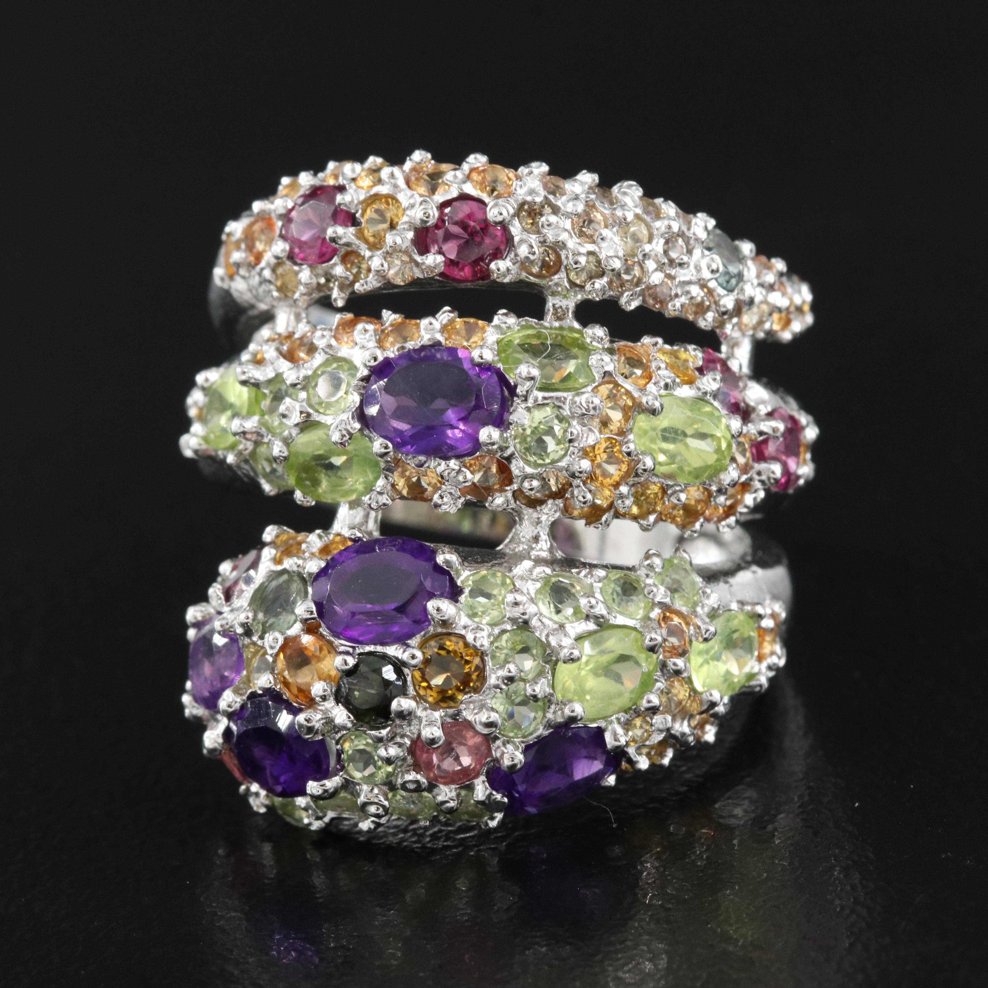 Sterling Snake Wrap Ring Including Amethyst, Peridot and Garnet