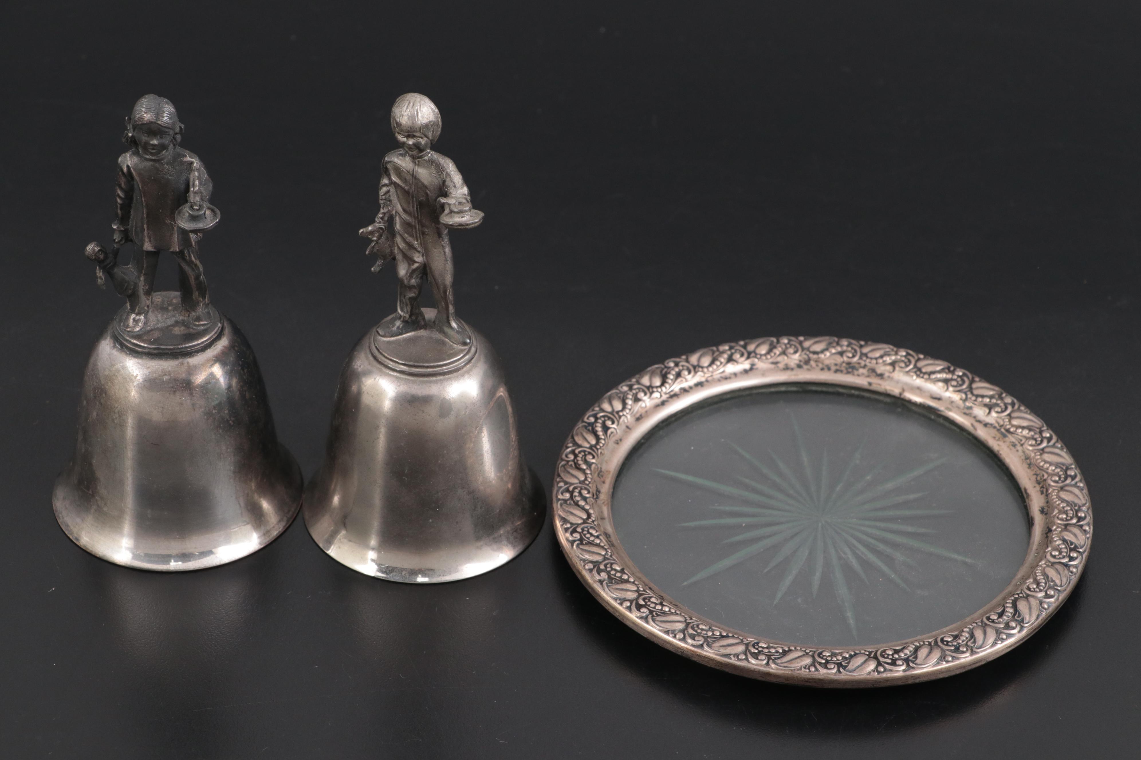 Waterford Crystal Candlestick with Sterling Rim Coater, Bottle and Bells