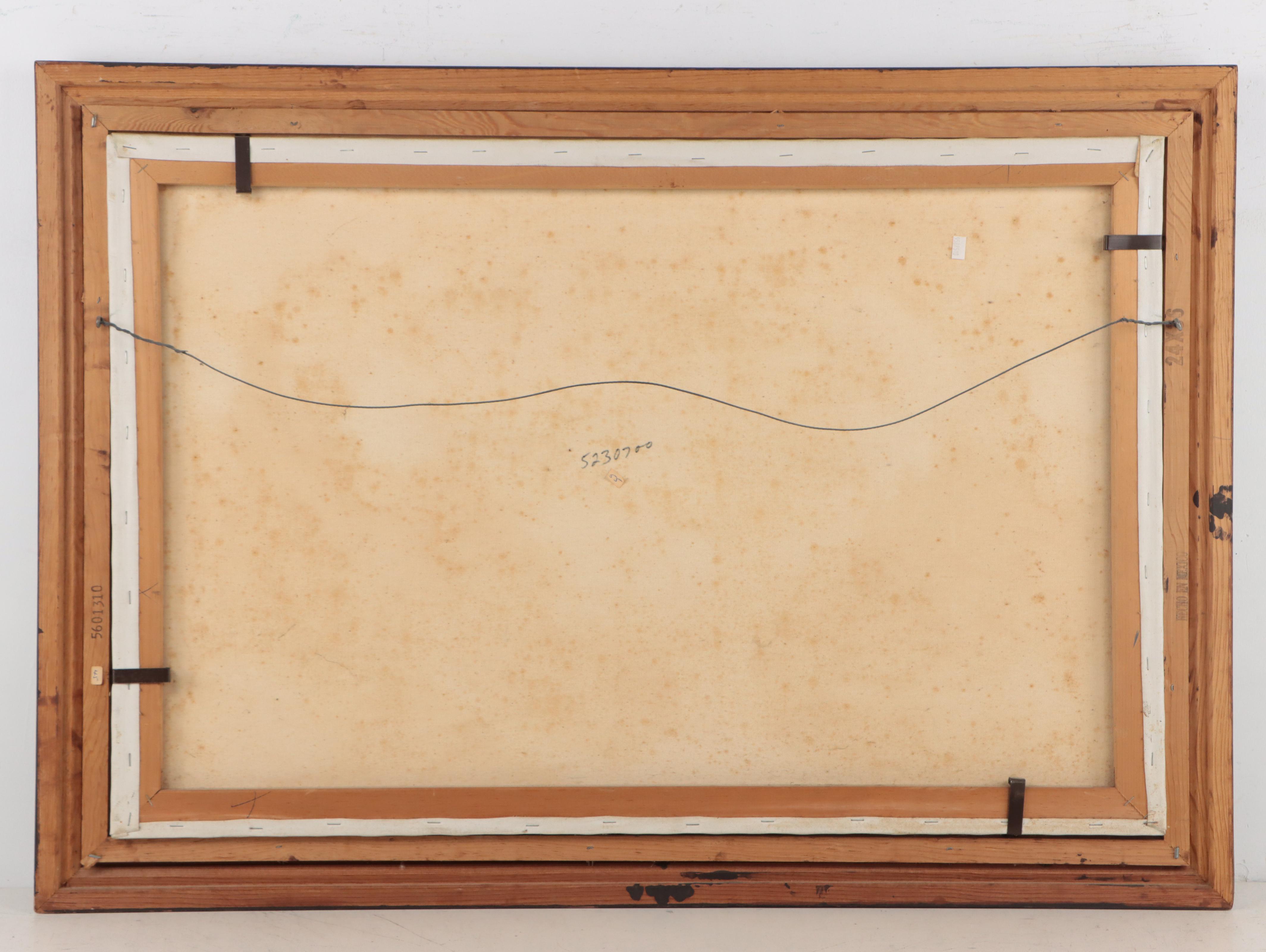 A. Foster Landscape Oil Painting of Mountains and Log Cabin