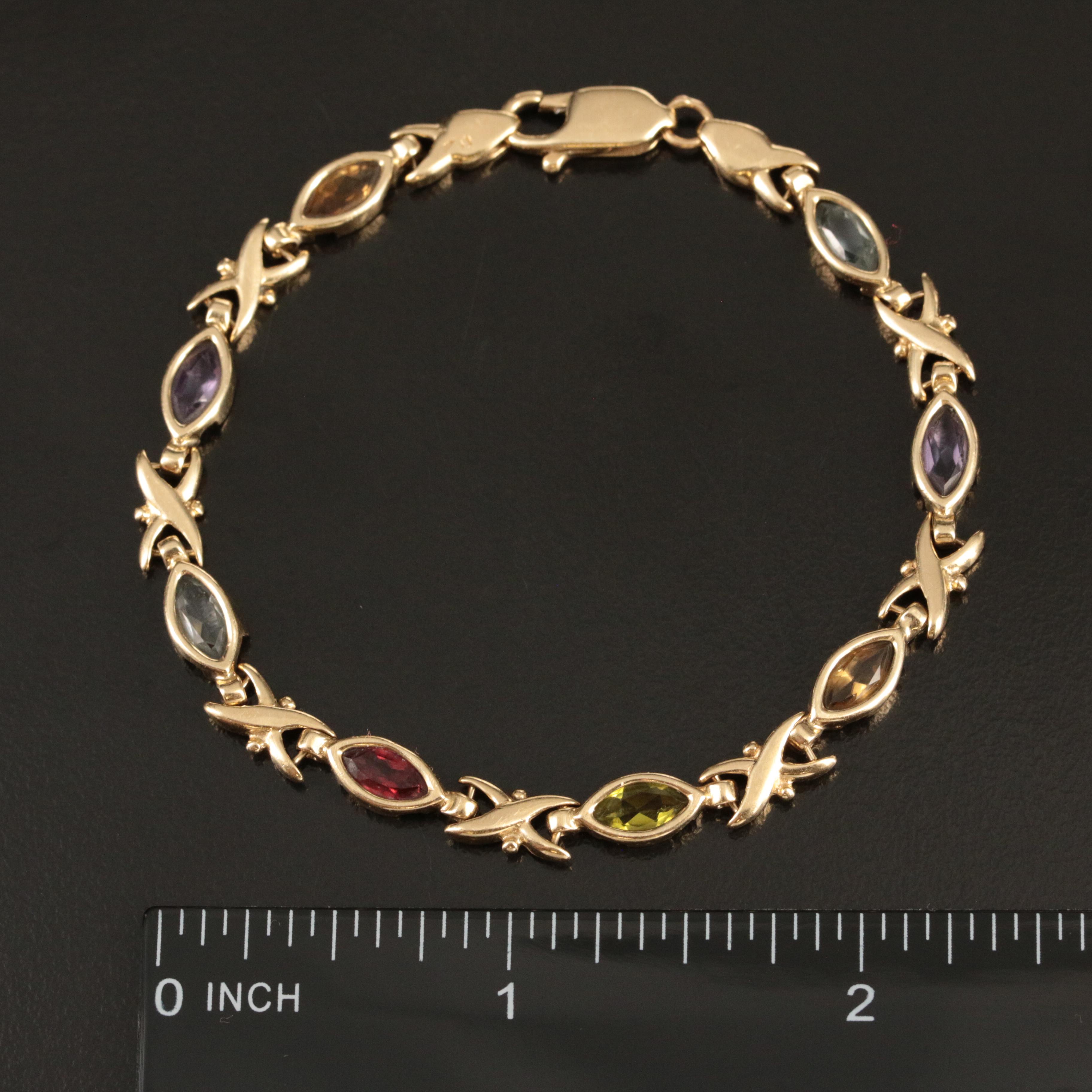 14K Amethyst, Citrine and Gemstone Bracelet