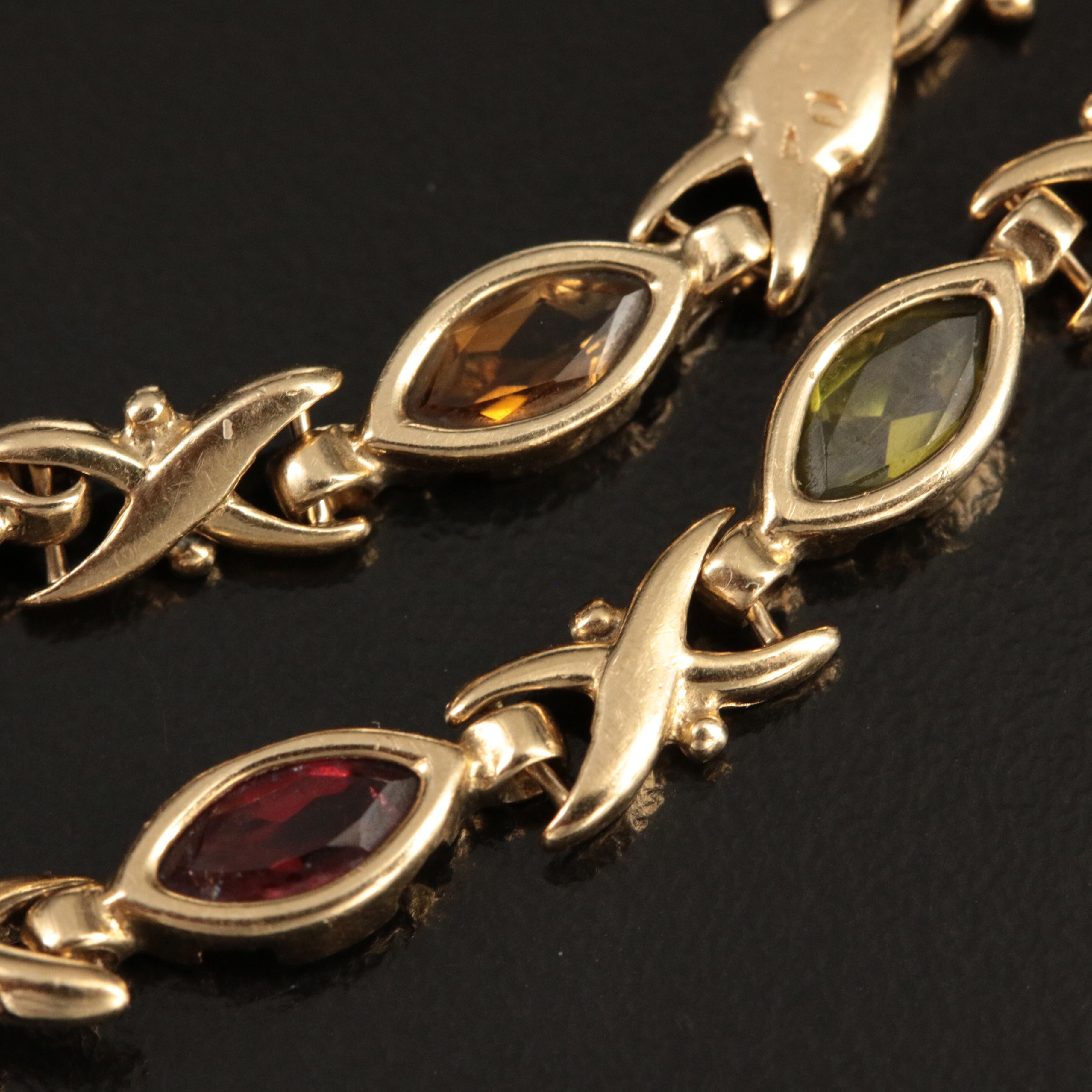 14K Amethyst, Citrine and Gemstone Bracelet
