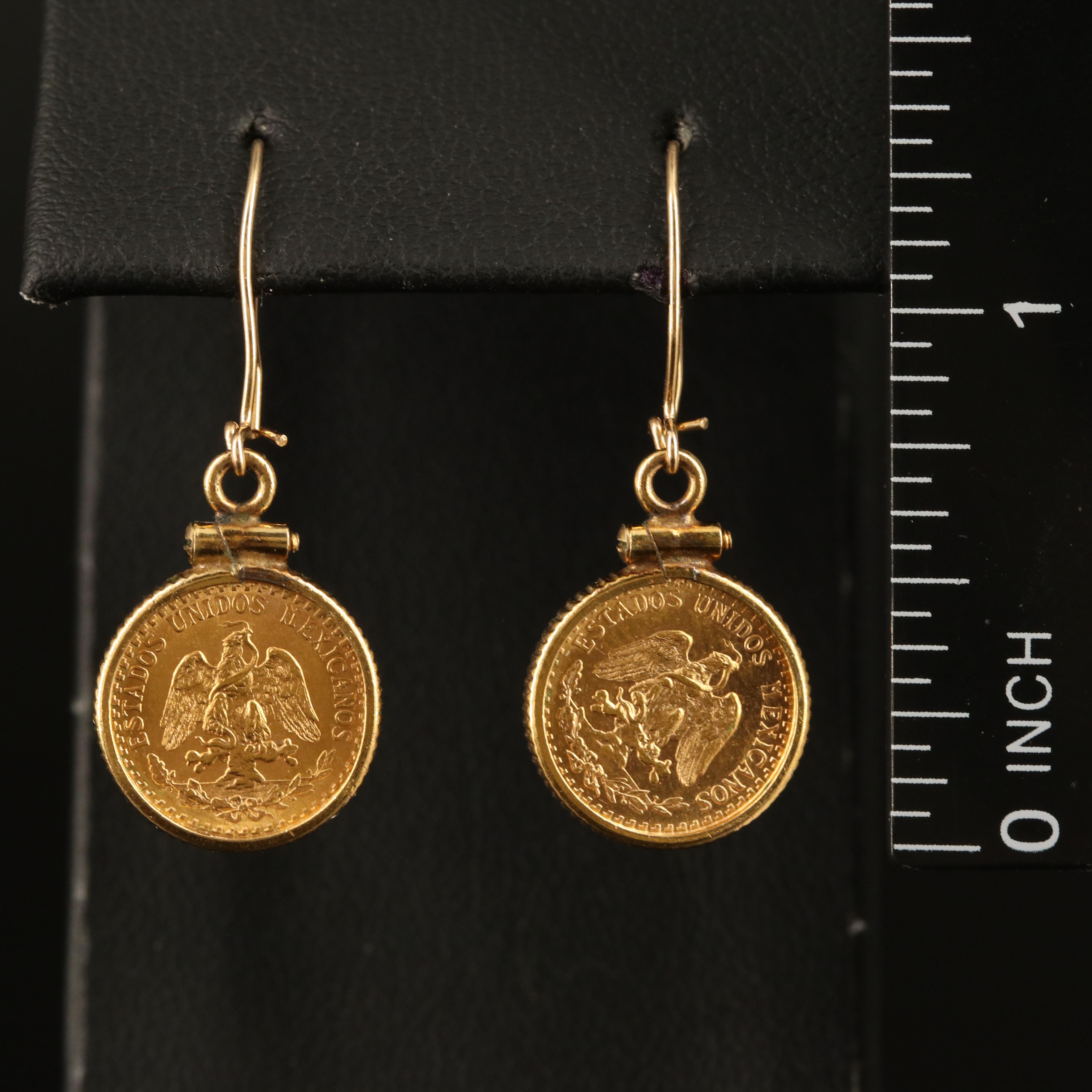 14K Earrings with 1945 Mexico 2-Pesos Gold Coins
