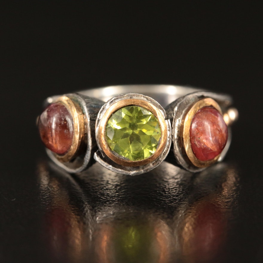 Sterling Peridot and Tourmaline Ring