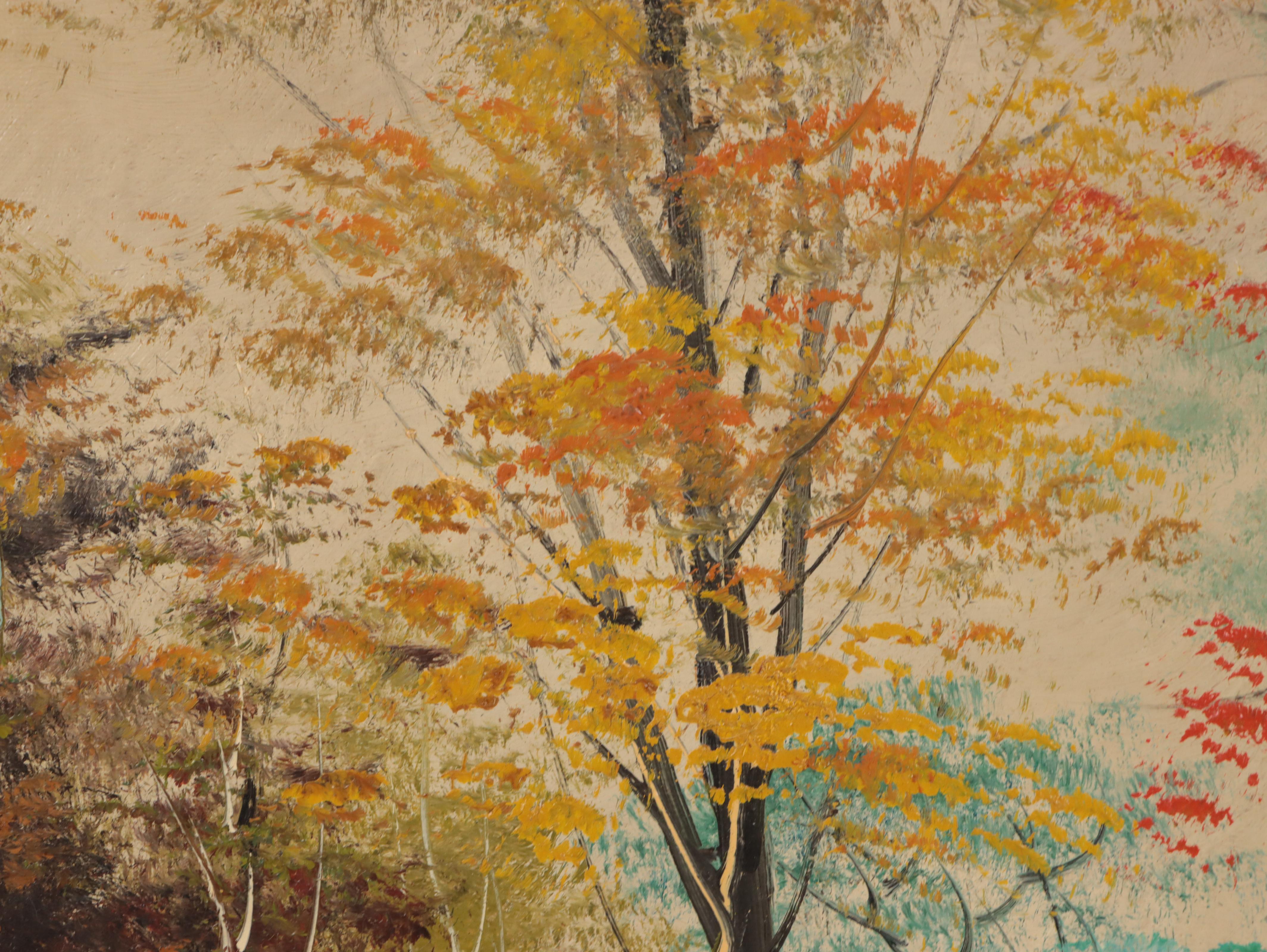 Idyllic Forest Interior With Pond Oil Painting, 1971