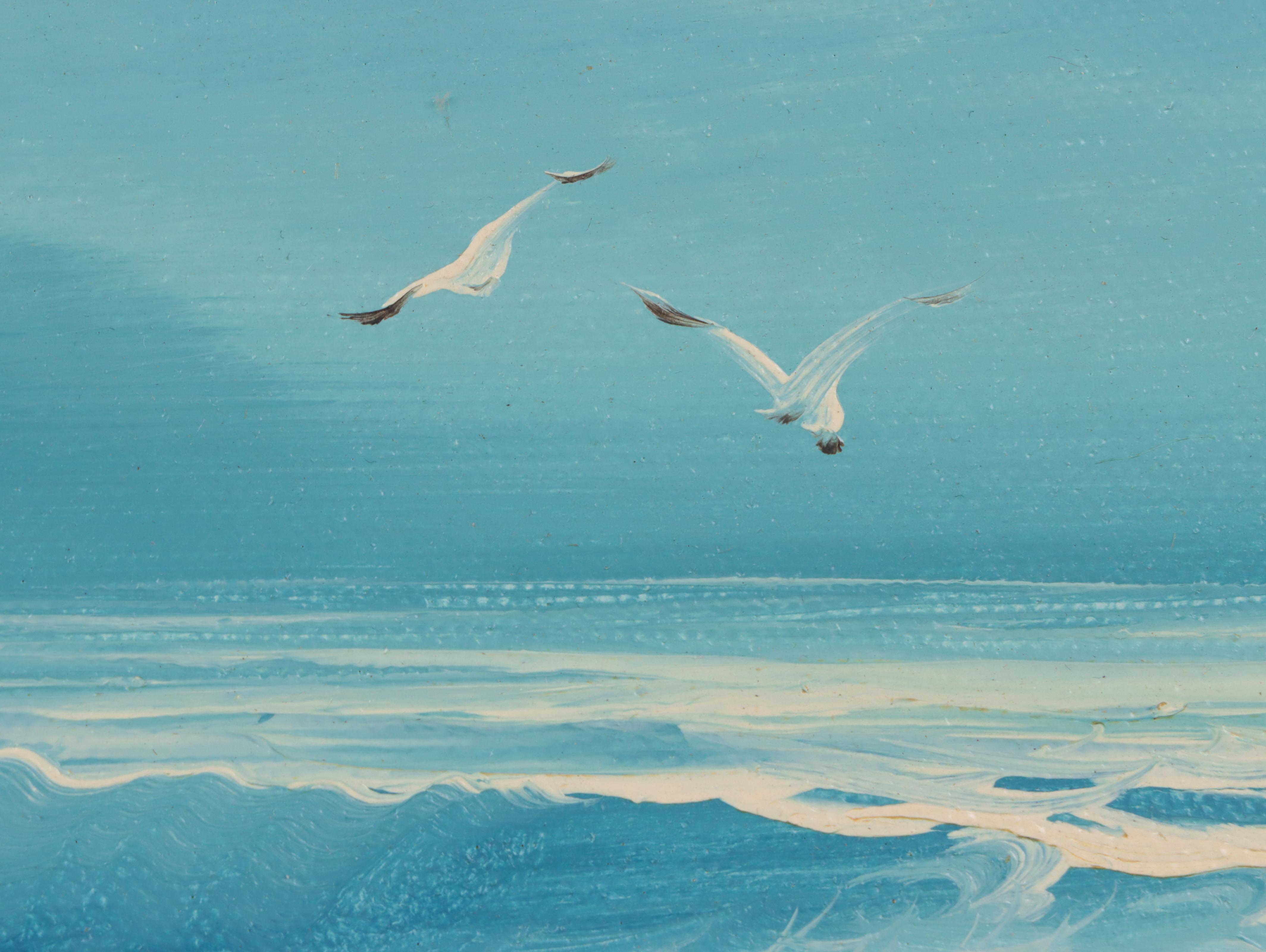 Idyllic Seascape Oil Painting, Mid-20th Century