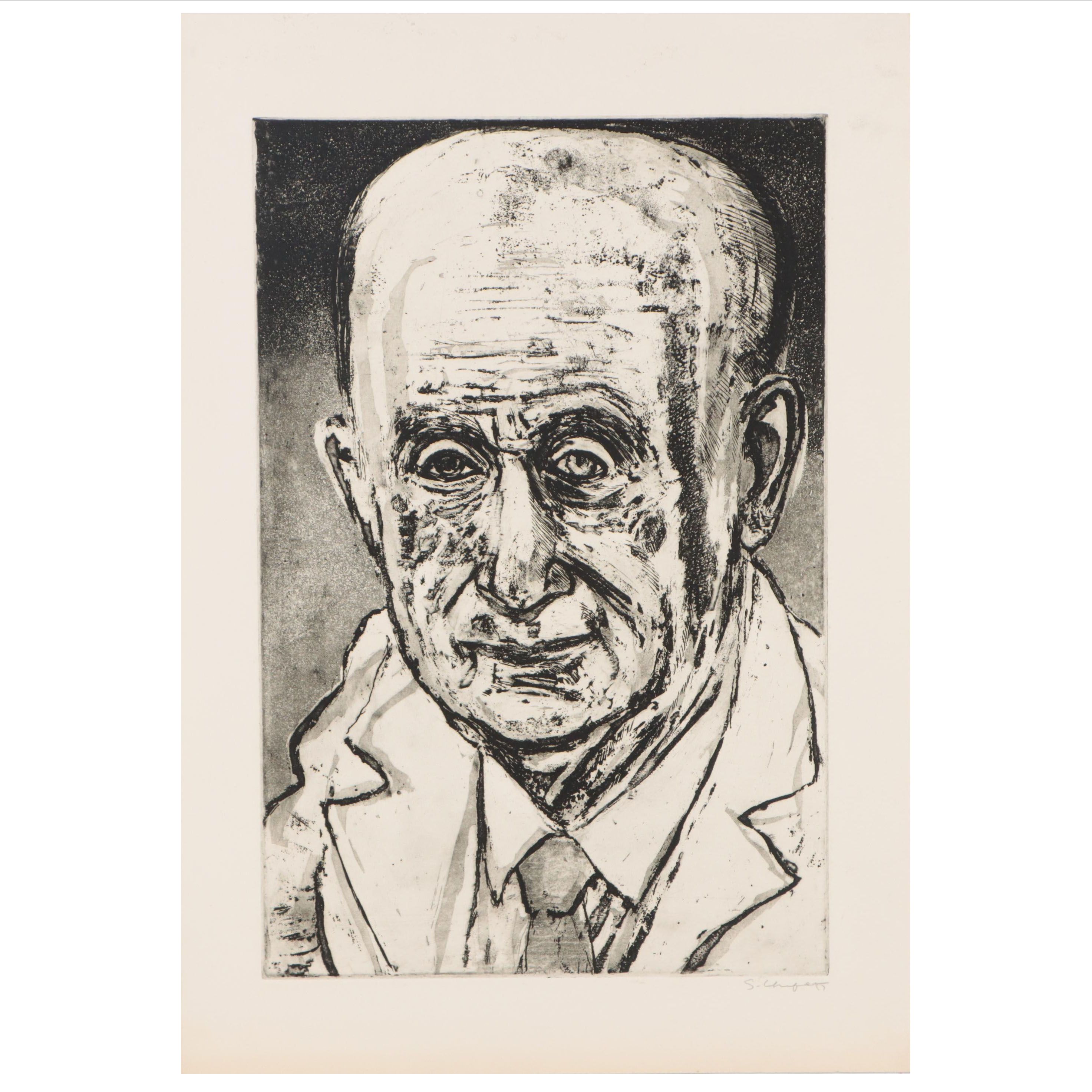 Sidney Chafetz Etching With Aquatint "Dr. Zollinger," 1975