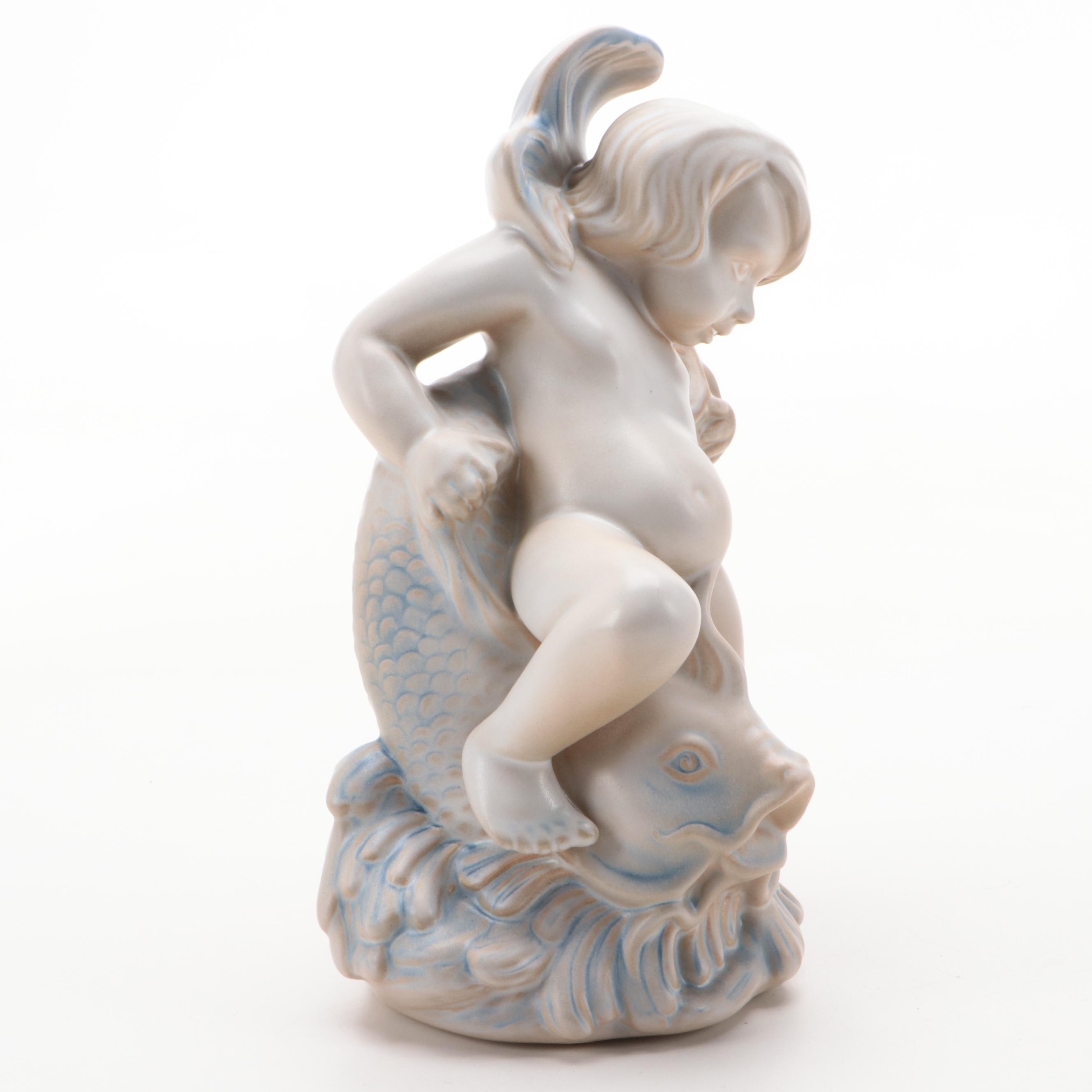 Gary David Simon for Rookwood Pottery "Dolphin Boy" Figurine with Fiona Coaster