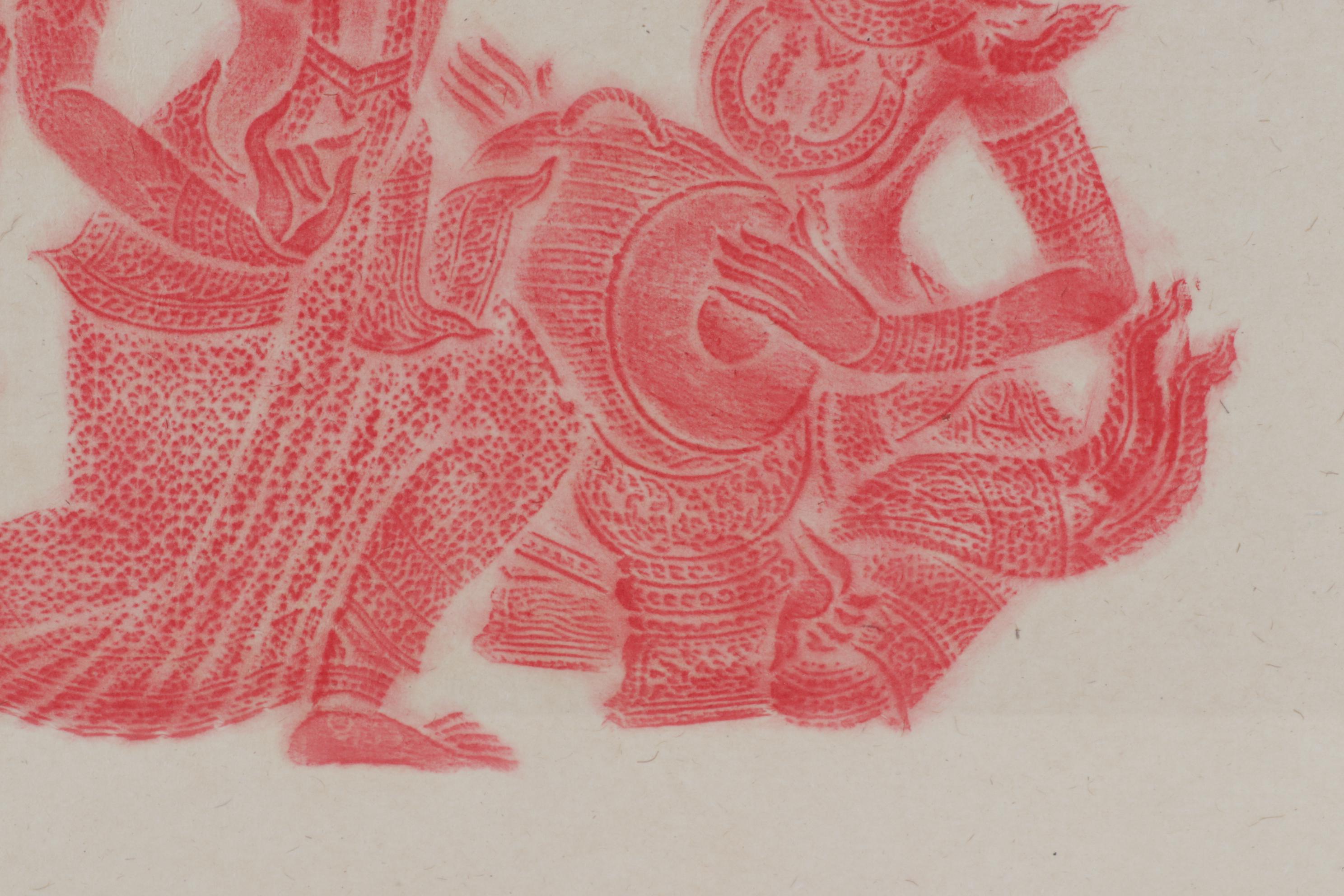 Thai Temple Rubbing of Female Figure Dancing to Music