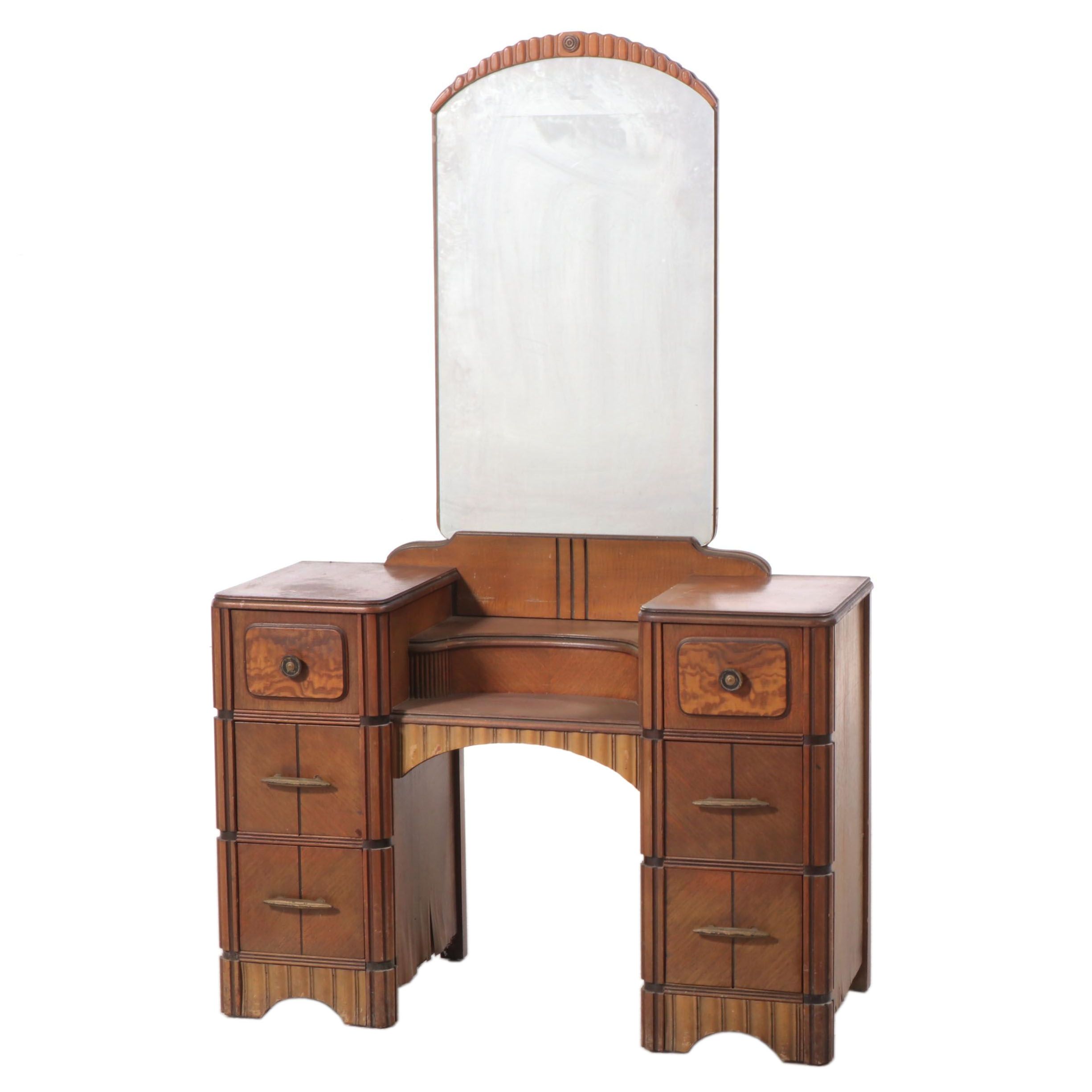 Art Deco Burl Wood and Walnut Vanity, Early 20th Century