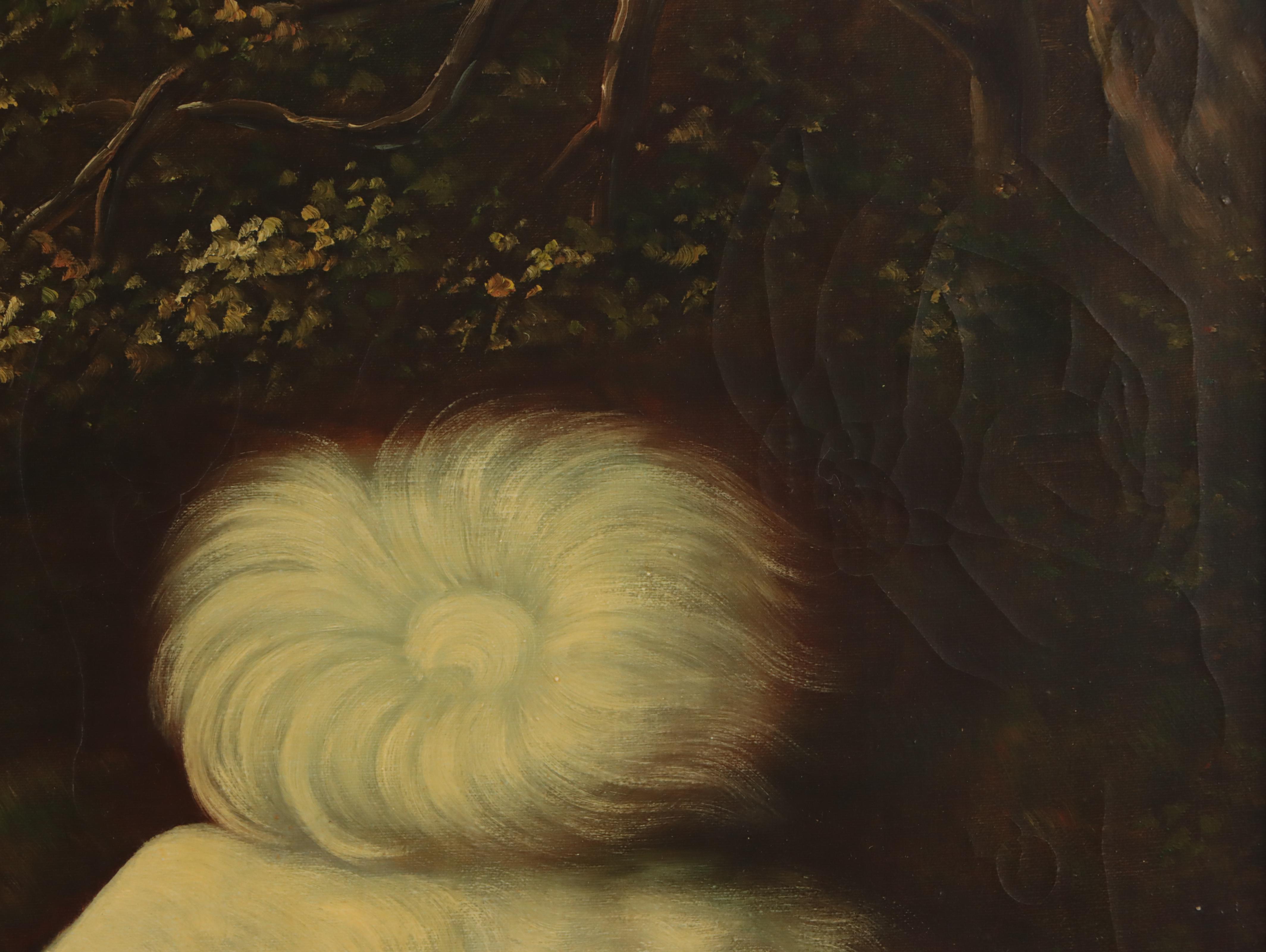 Oil Painting of White Dog in Landscape After George Stubbs