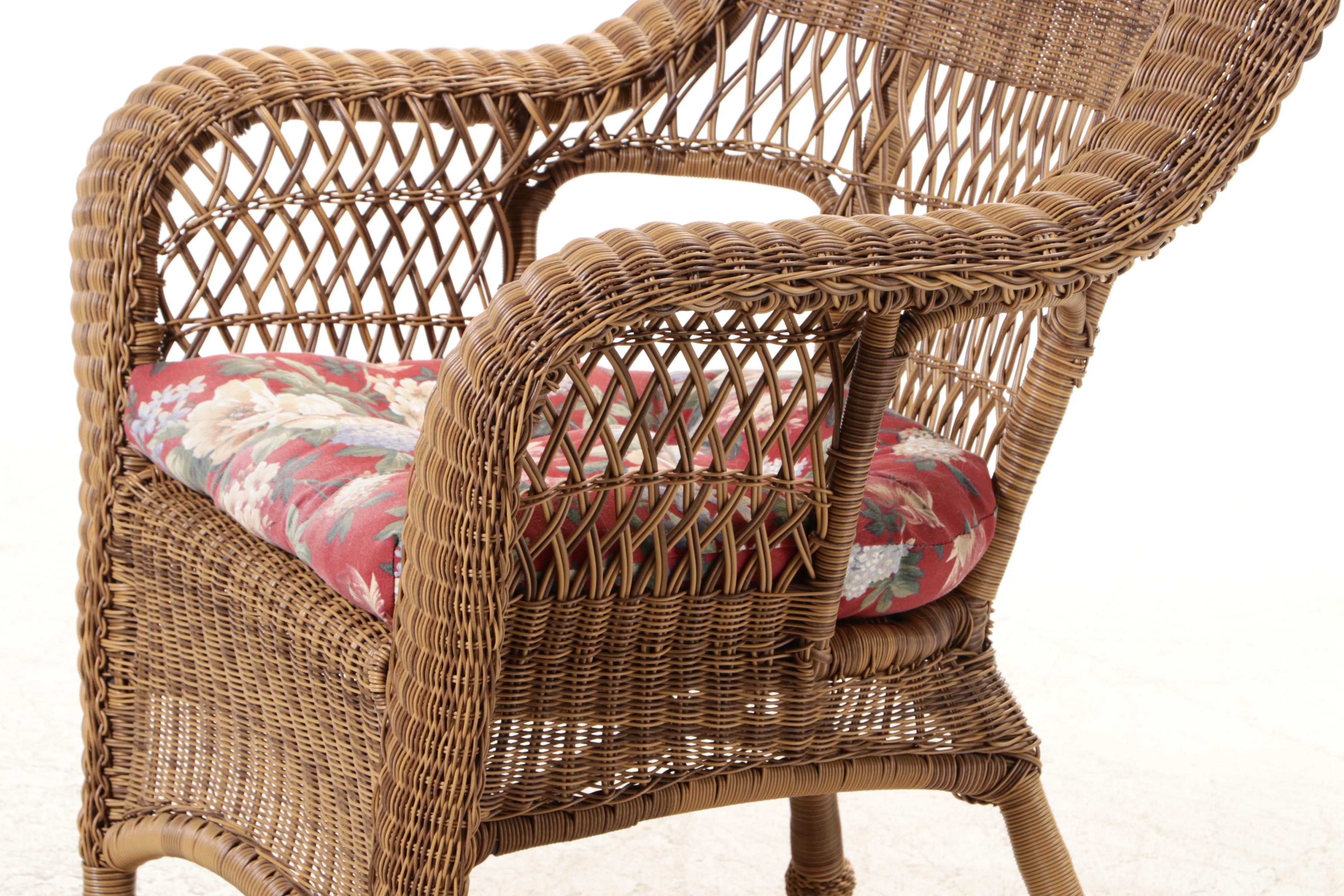 Pair of Rattan Patio Armchairs and Accent Table