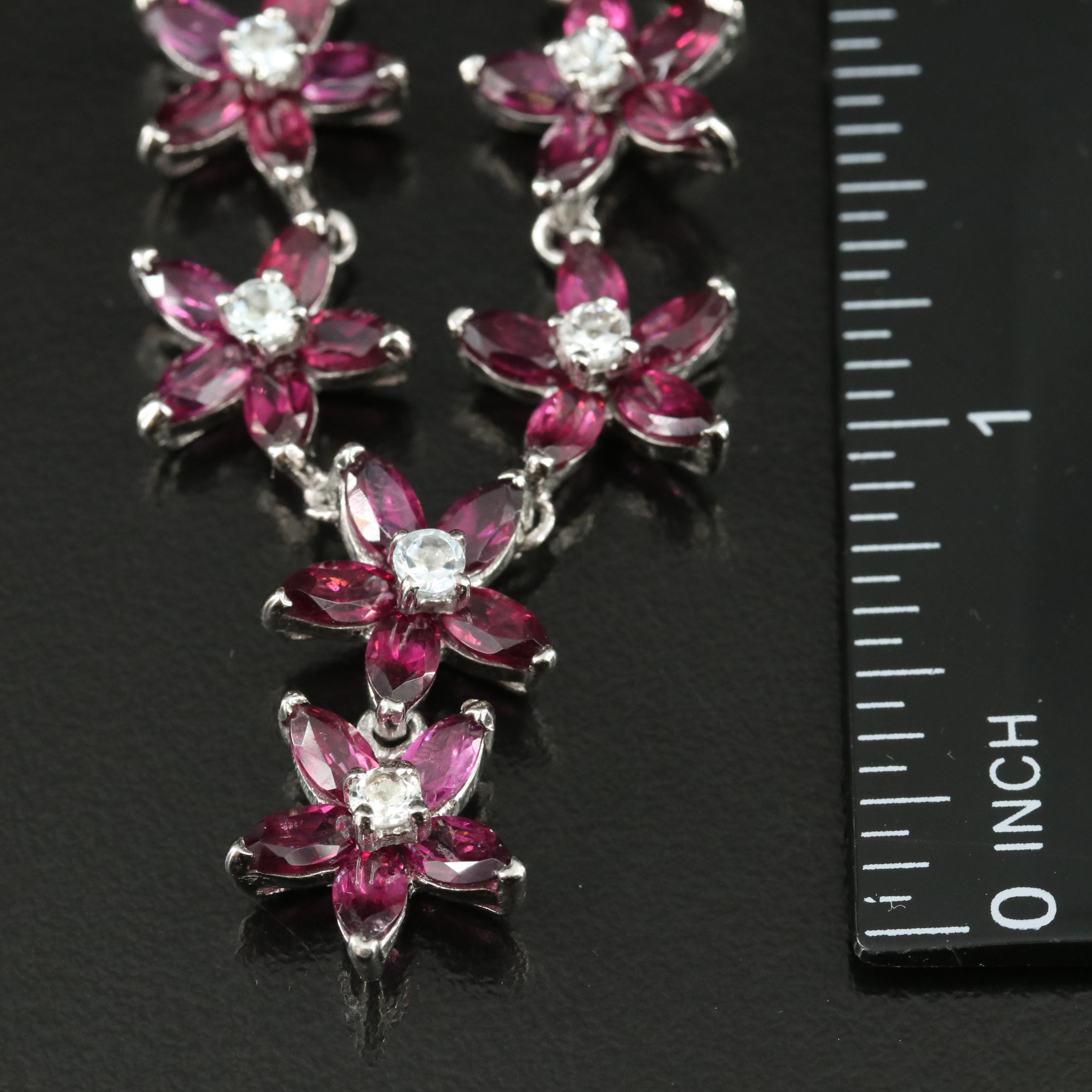Sterling Garnet and Cubic Zirconia Flower Necklace