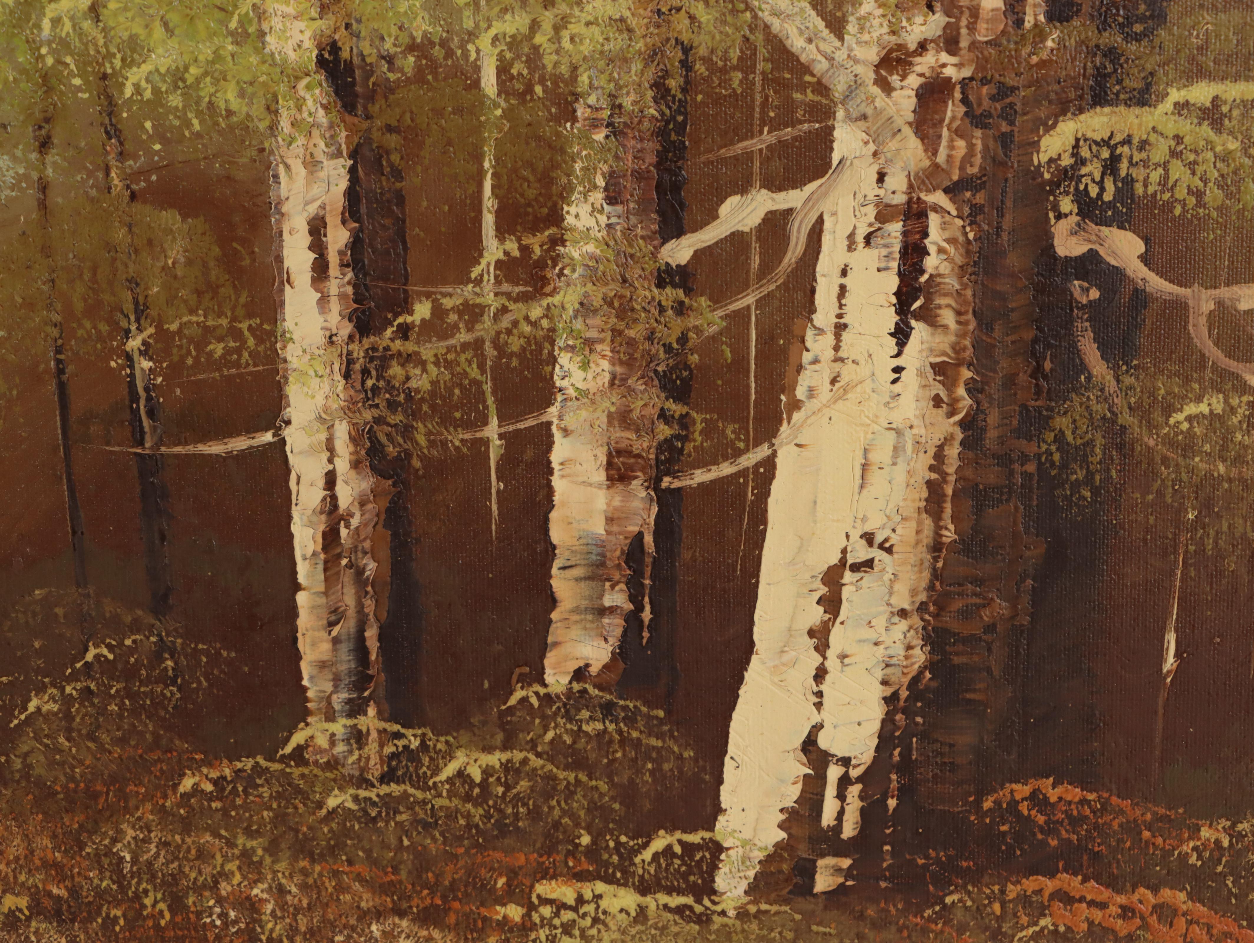 Carl Madden Idyllic Woodland Landscape Oil Painting, Circa 1960