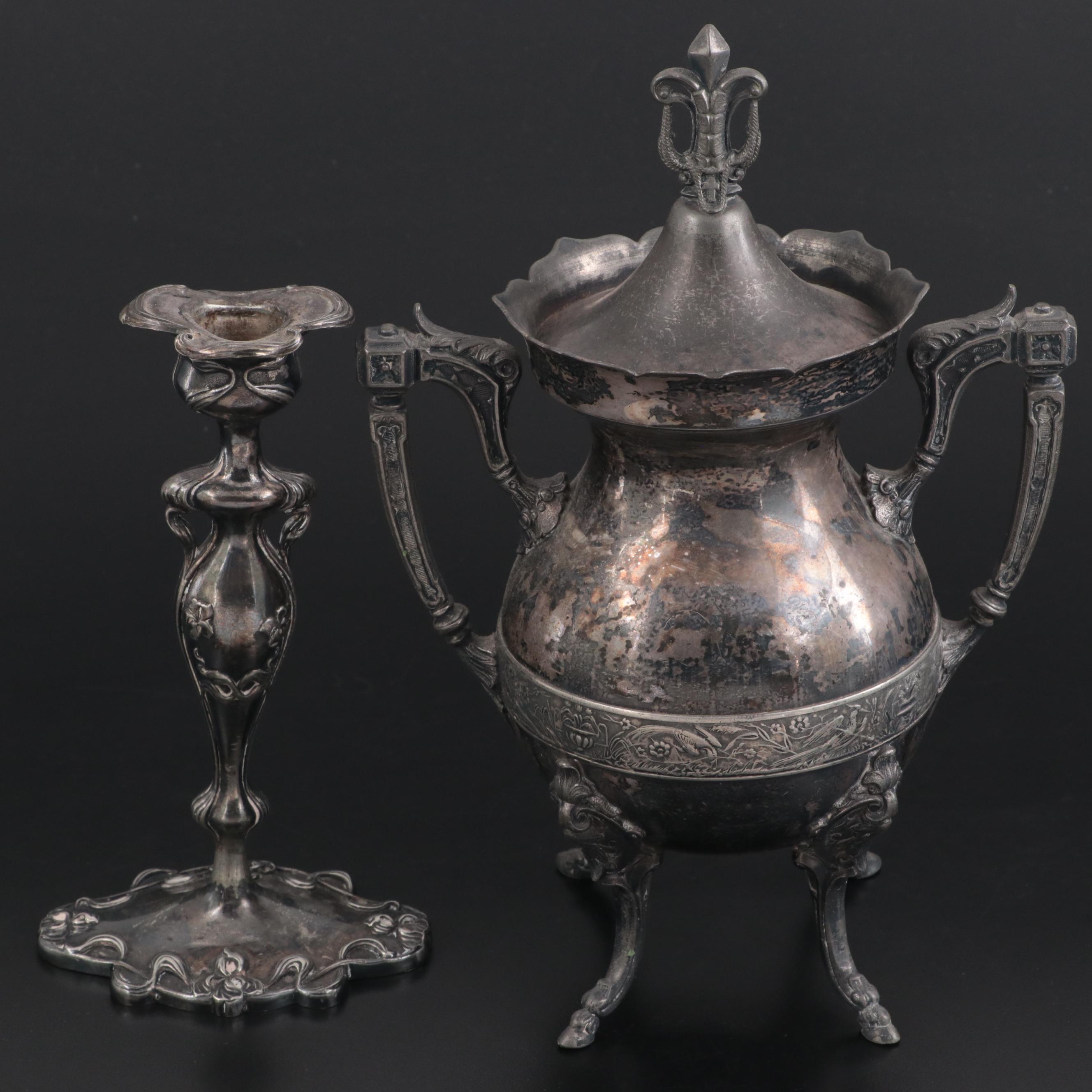 Silver Plate Gallery Trays with Casserole and Other Tableware, 20th Century