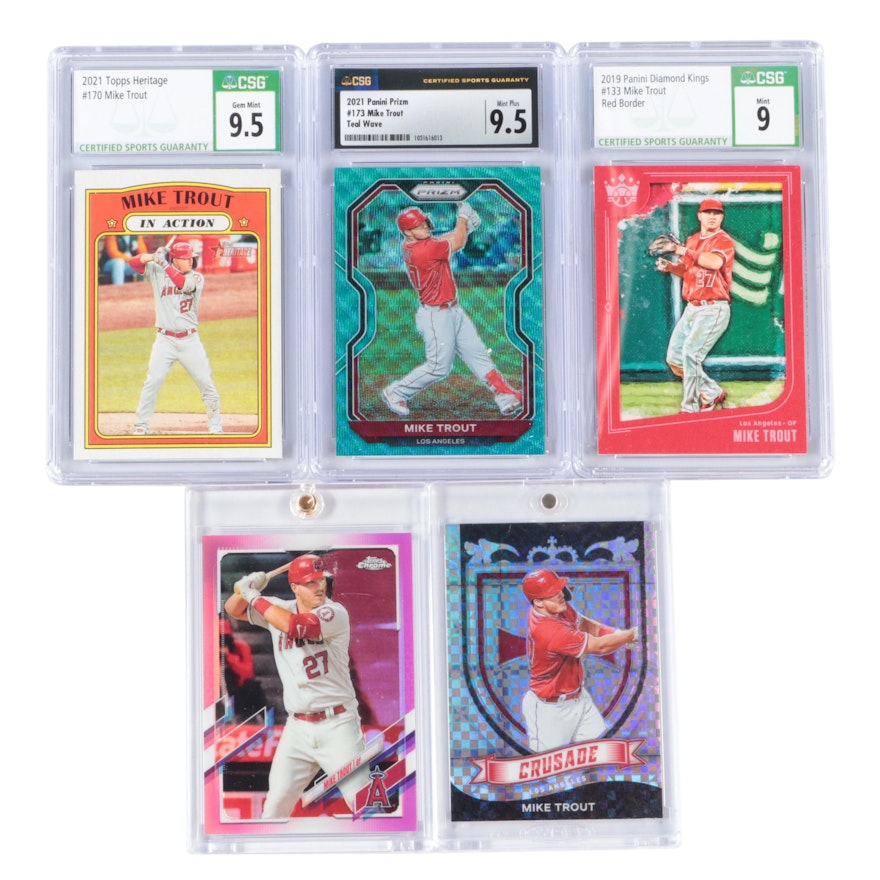 2021 Panini Prizm Mike Trout Teal Wave Card Graded CSG 9.5 Mint and More