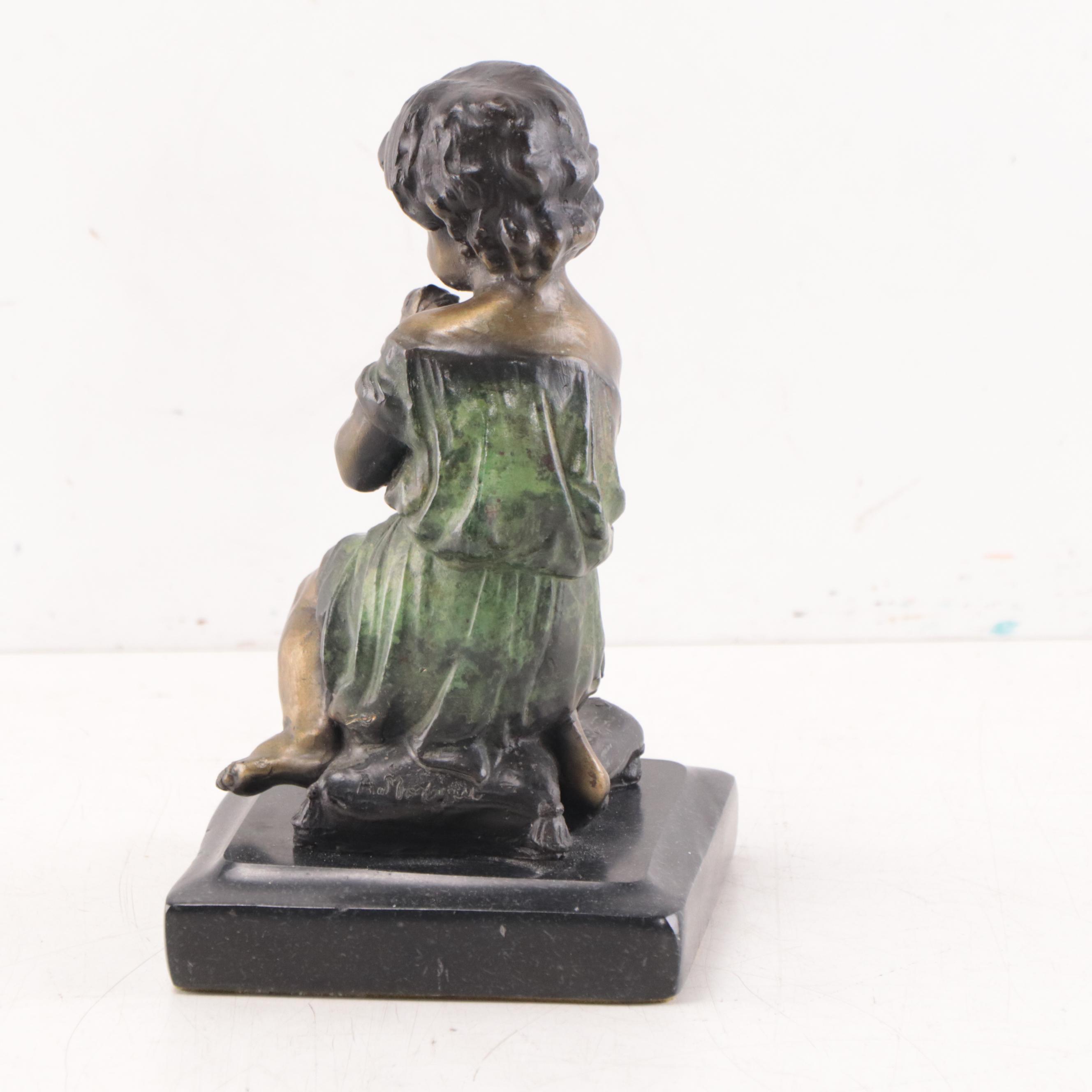 Bronze Sculpture After Auguste Moreau of Praying Child