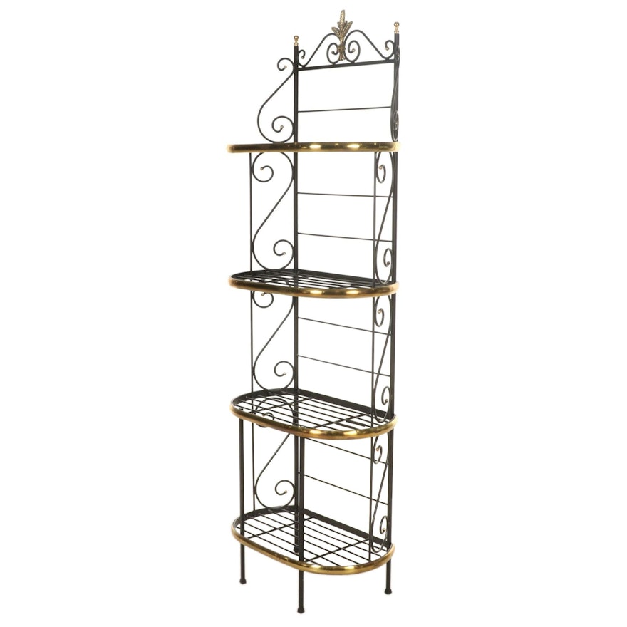 Blackened and Brassed Metal Baker's Rack