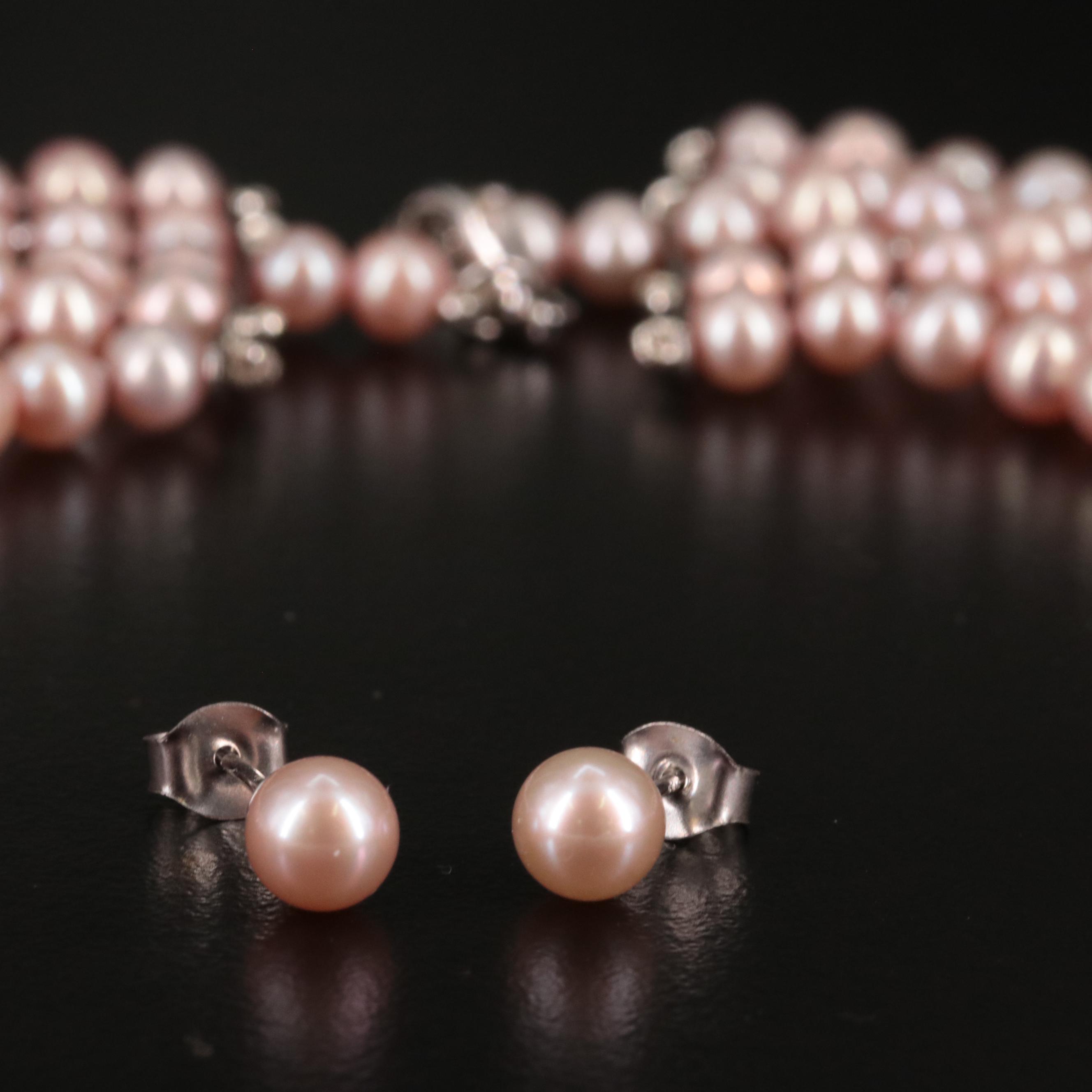 14K Cultured Pearl Earrings and Sterling Cultured Pearl Necklace