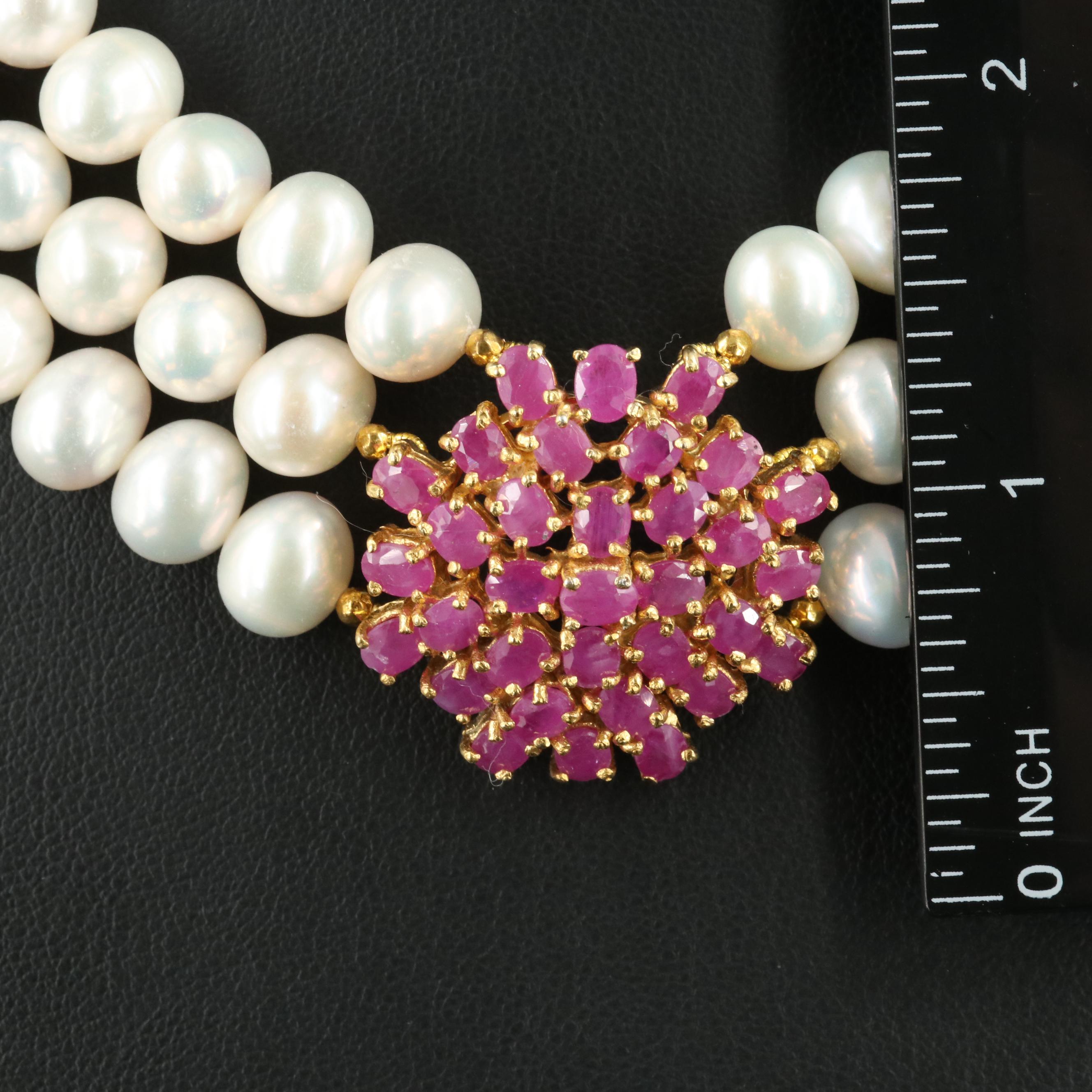Sterling Ruby and Pearl Necklace