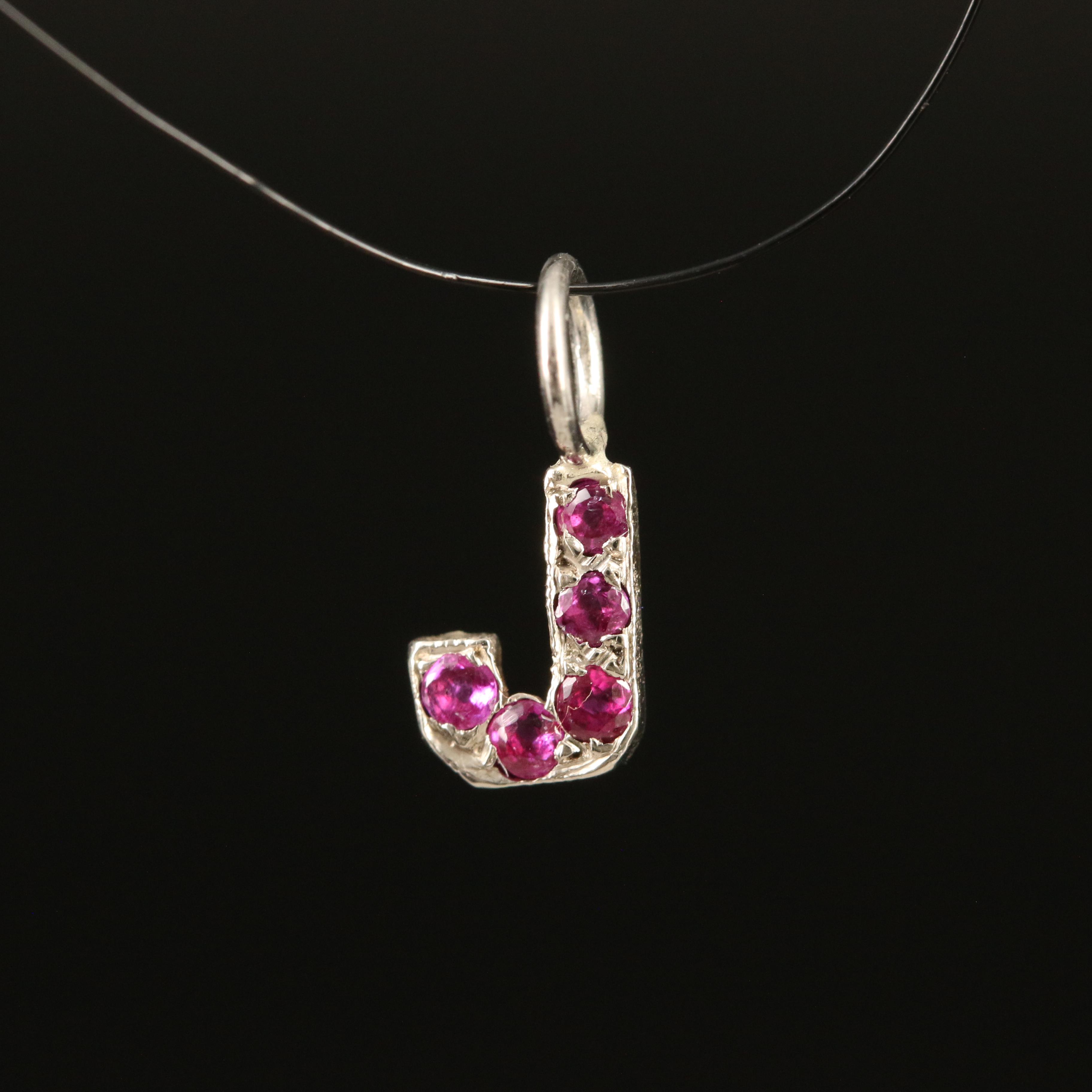 14K Ruby "J" Pendant with Platinum Bail