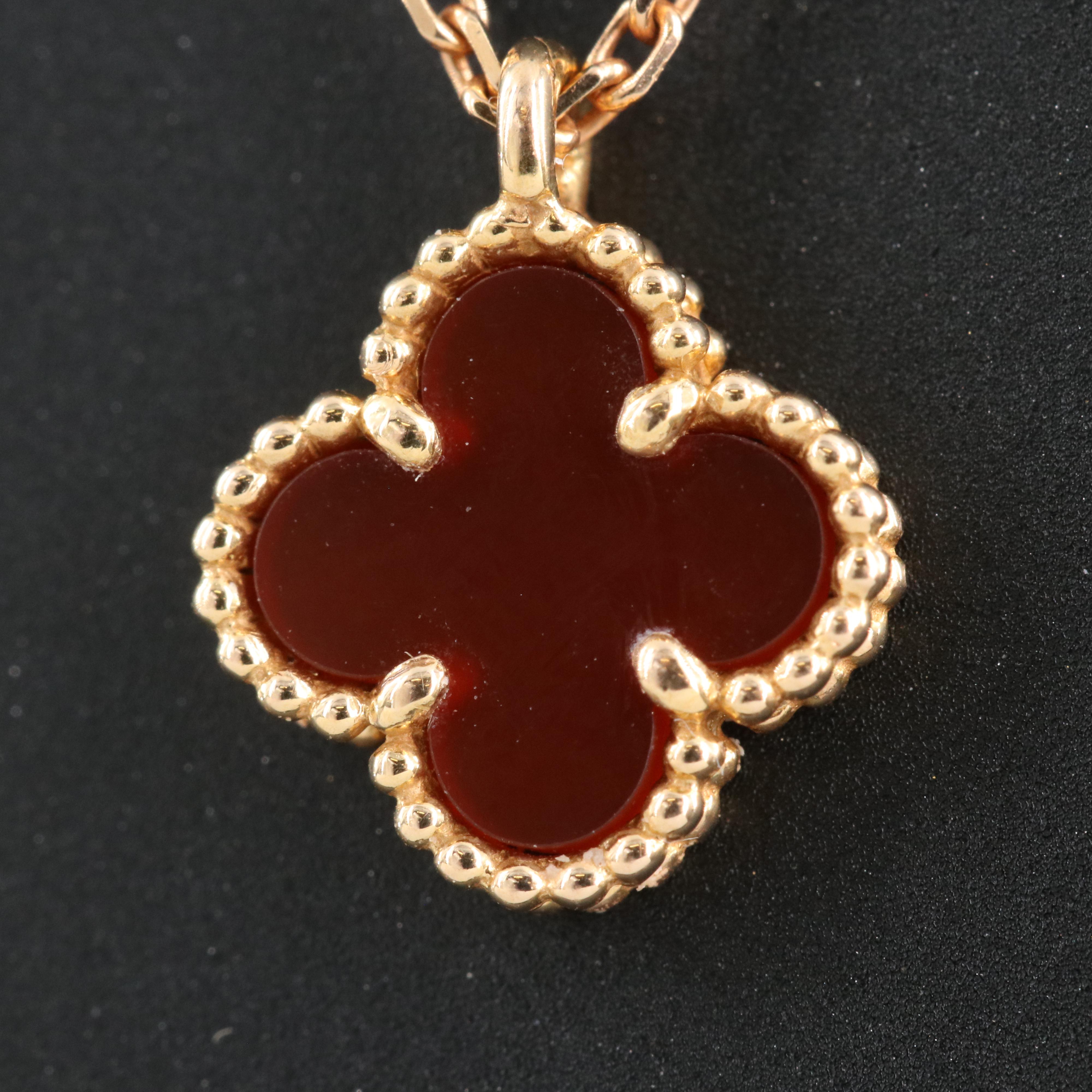 Van Cleef & Arpels "Sweet Alhambra" 18K Rose Gold Carnelian Pendant Necklace