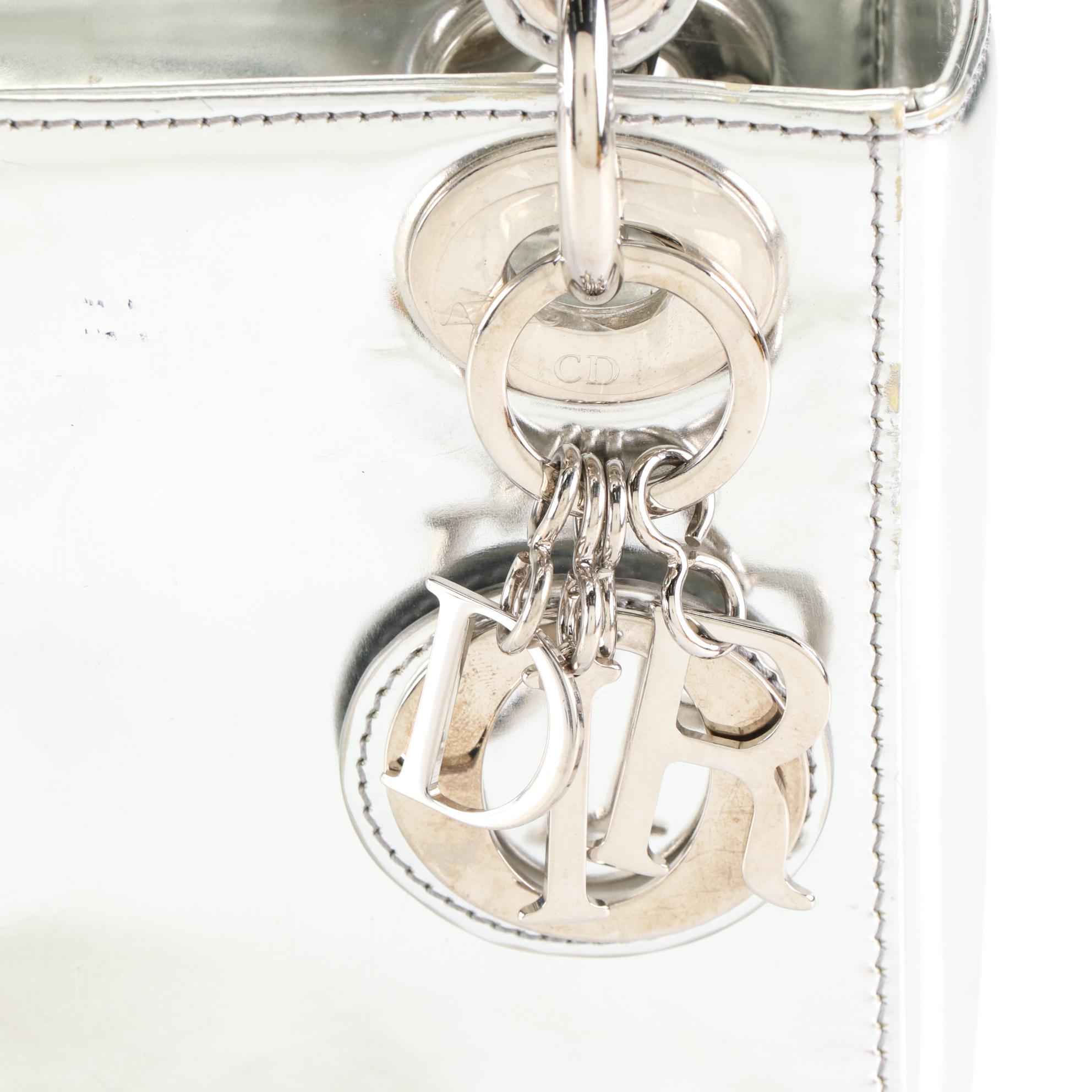 Christian Dior Mini Lady Dior Handbag in Metallic Patent Leather