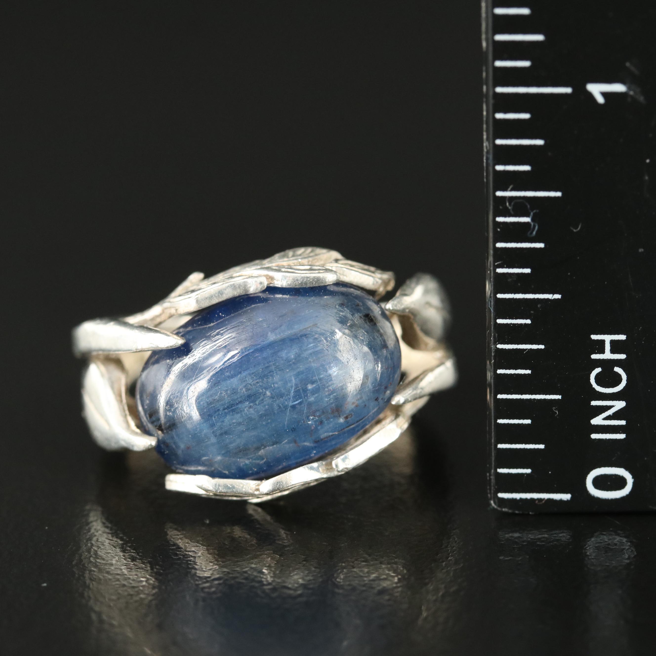 Sterling Kyanite Ring with Leaf Detailing