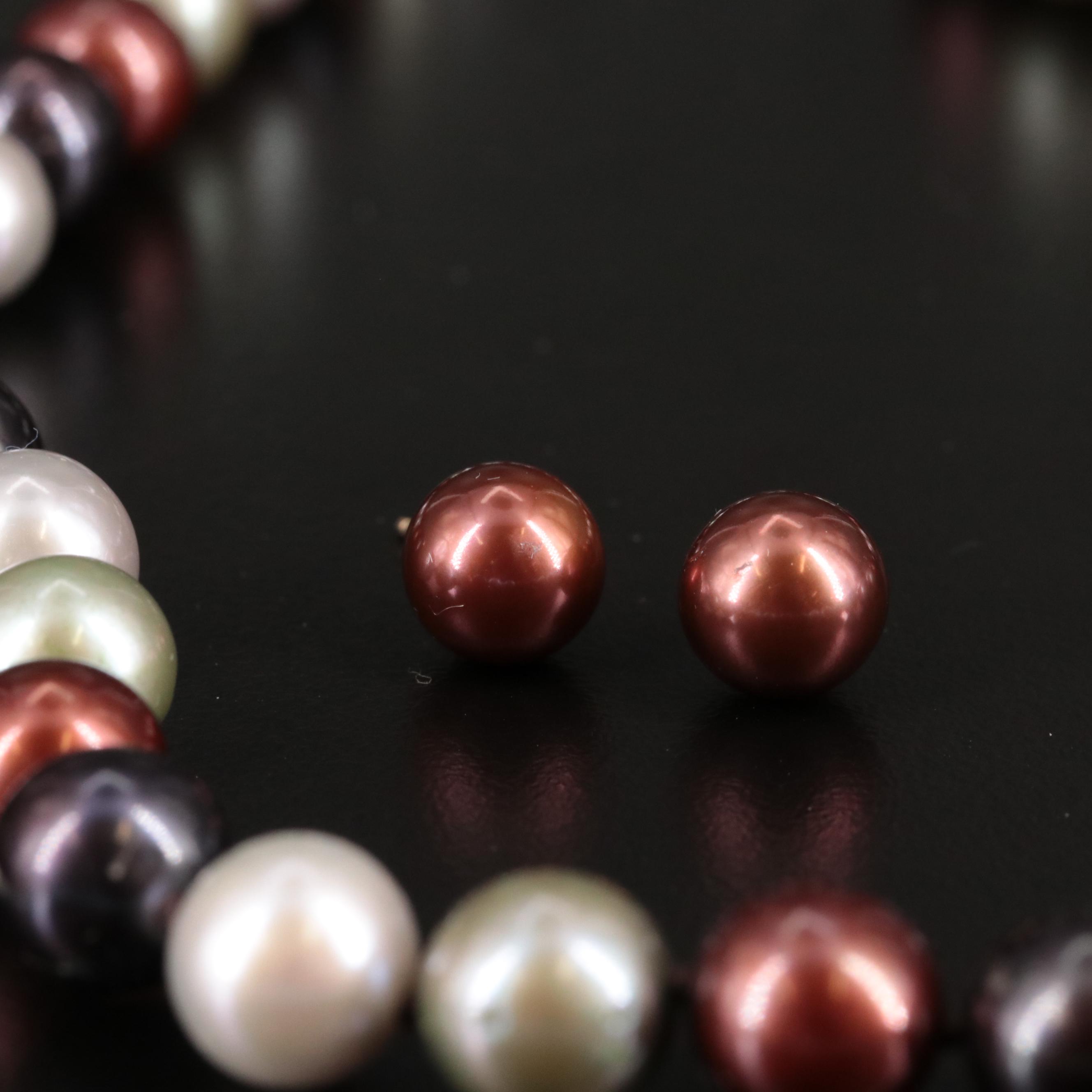14K Cultured Pearl Necklace and Stud Earrings