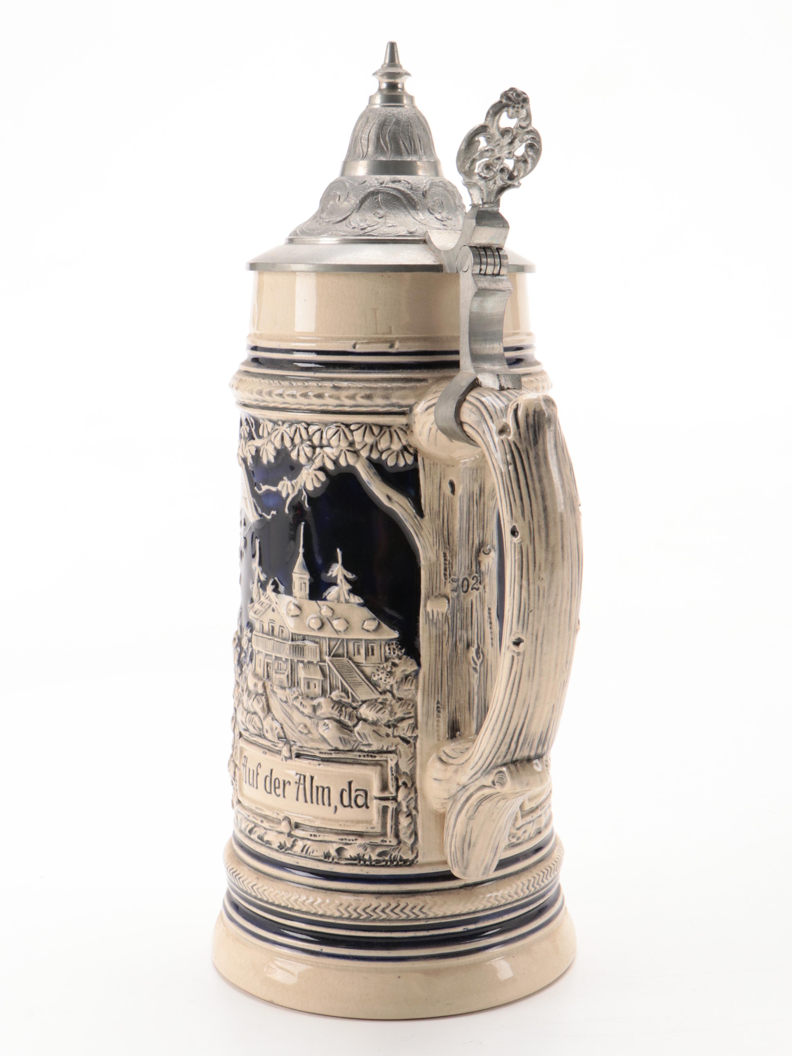 German Alps Cobalt Glazed Stoneware Beer Stein