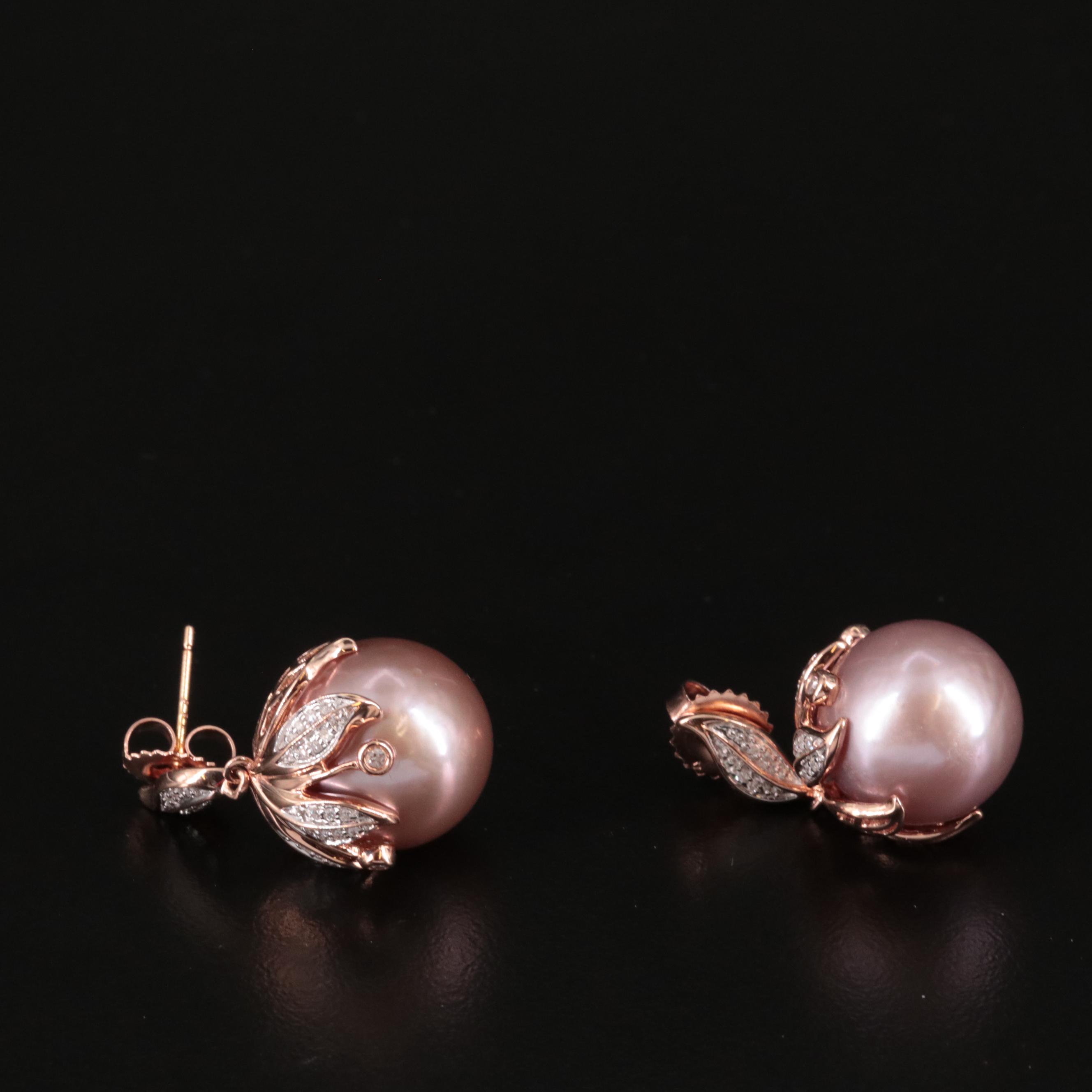 14K Cultured Pearl and Diamond Drop Earrings