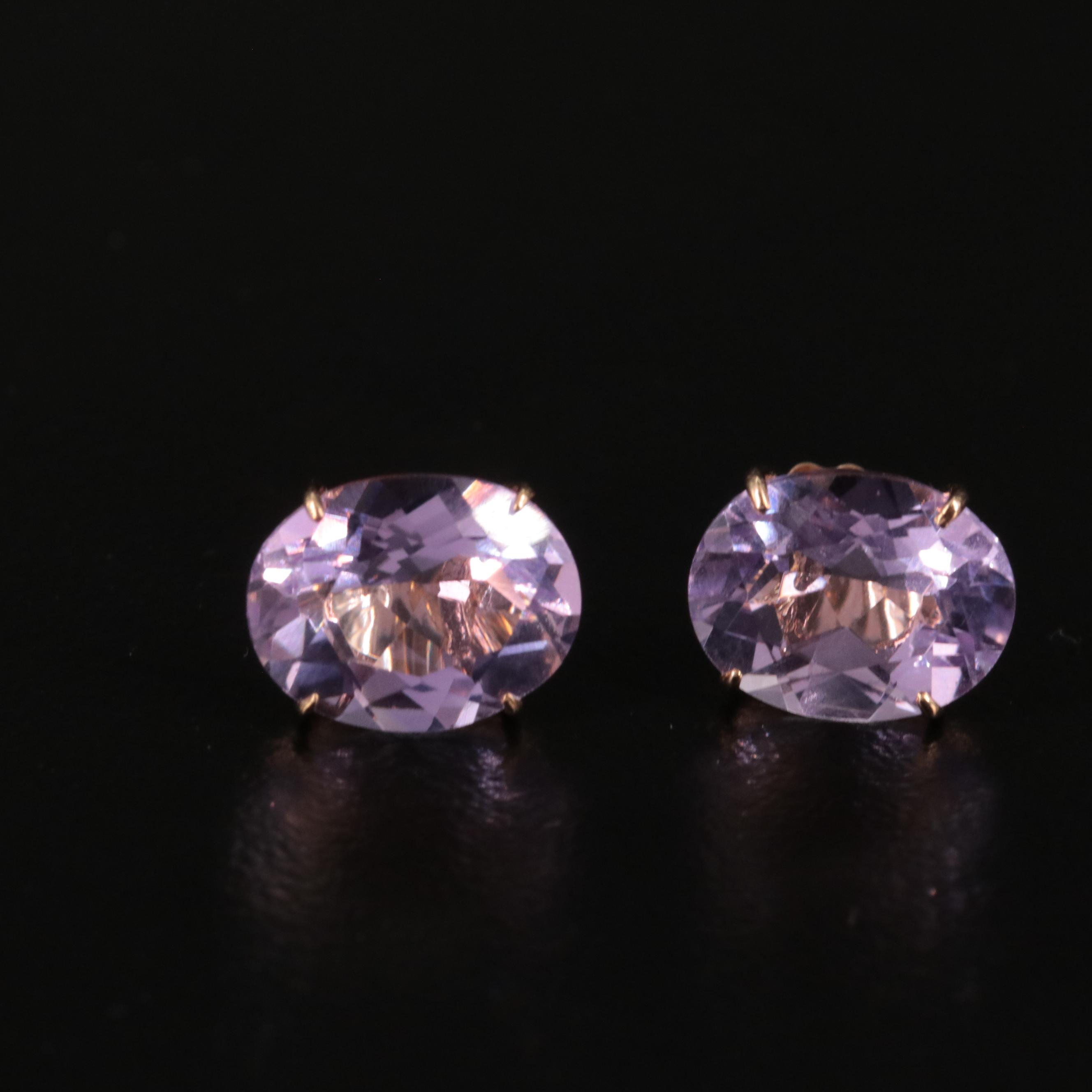14K Amethyst Button Earrings