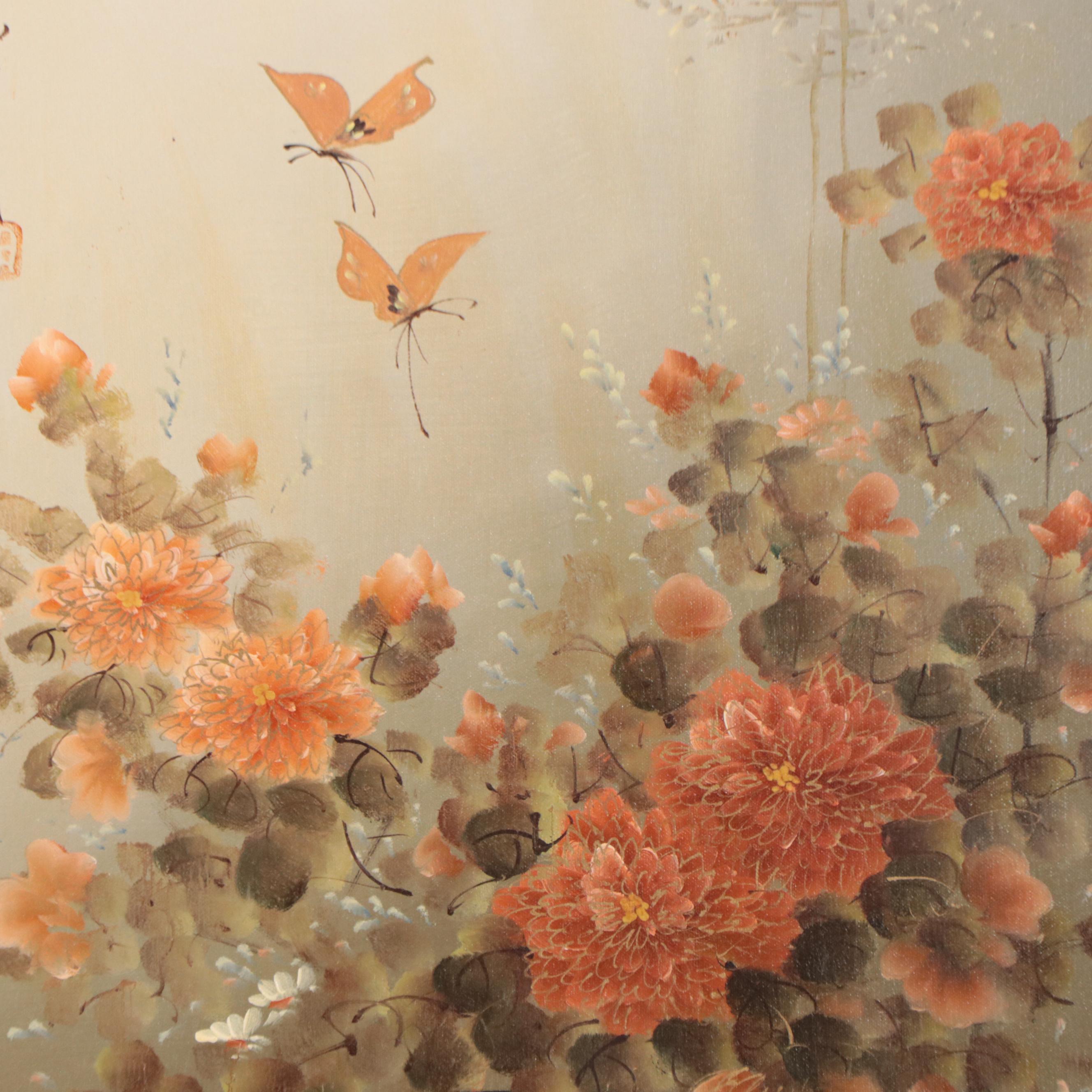 East Asian Style Floral Oil Painting